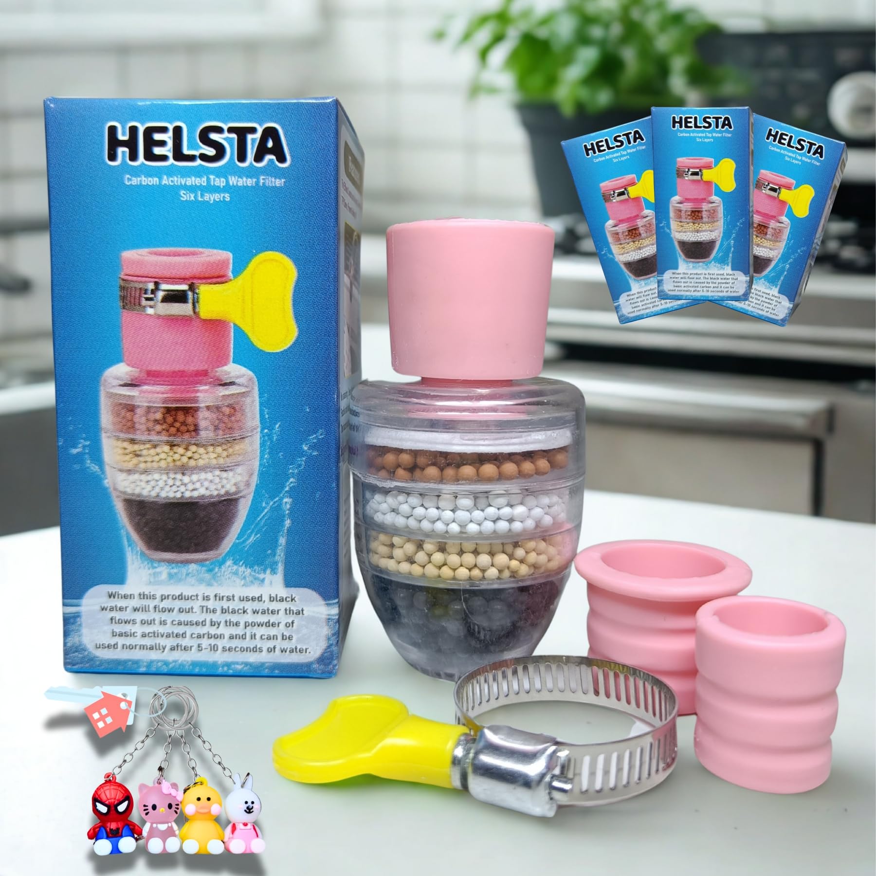 Helsta Pack Of 3 Activated Carbon Multilayer Tap Water Filters Universal Adjustable Interface Five Layers Help To Remove Dust Pa
