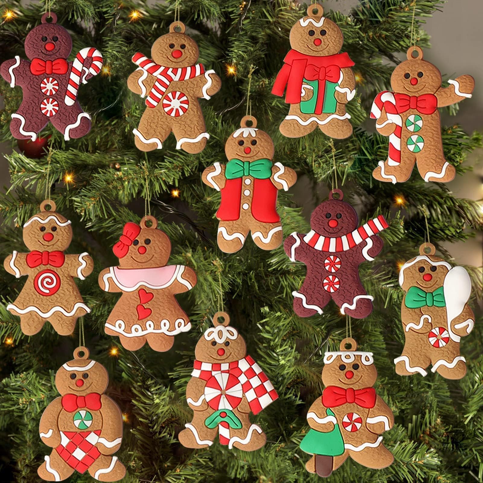 36pcs Gingerbread Man Ornaments for Christmas Tree, Assorted Gingerbread Figurines Ornaments, Christmas Tree Hanging Decorations