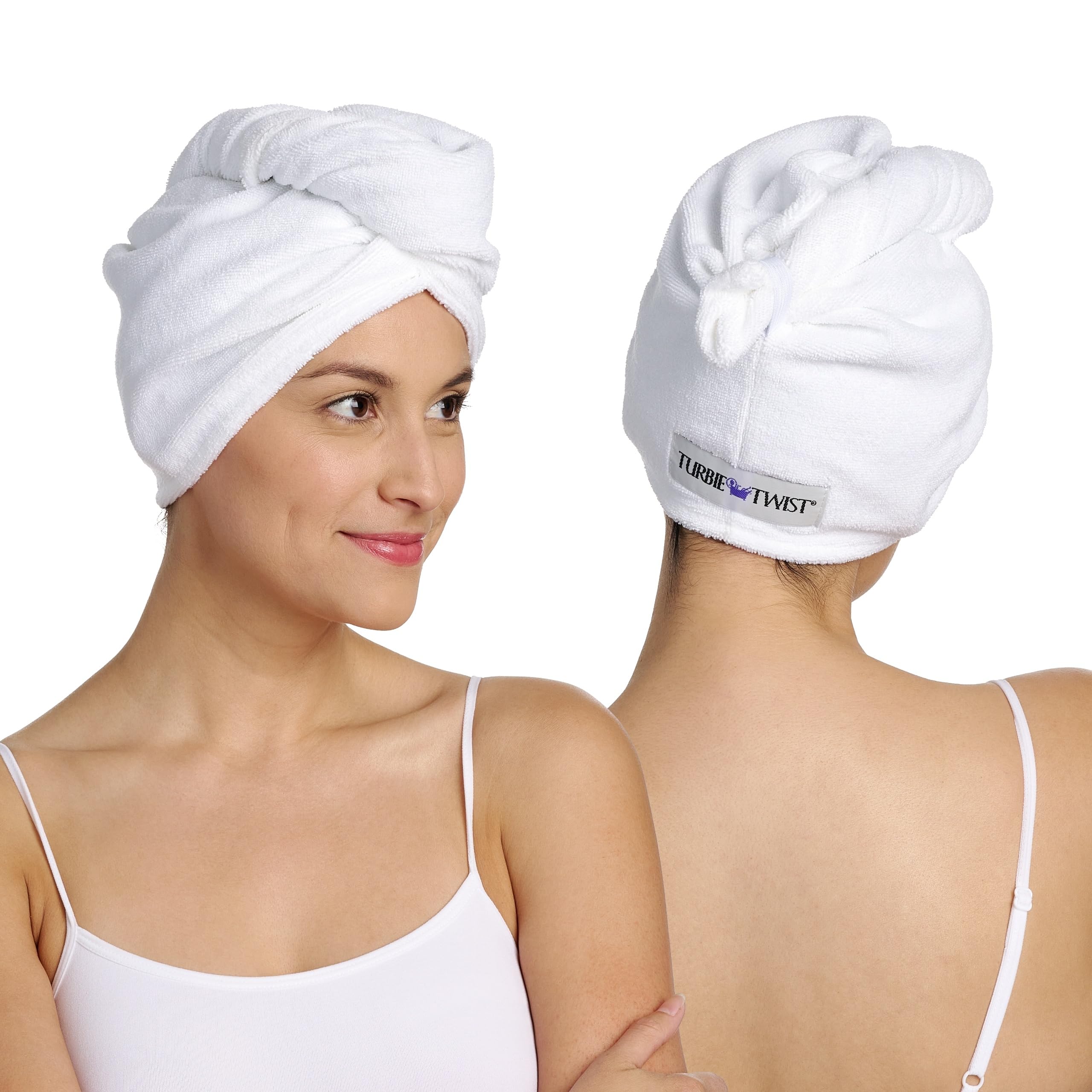 Turbie Twist Microfiber Hair Towel Wrap for Women and Men | 2 Pack | Bathroom Essential Accessories | Quick Dry Hair Turban for
