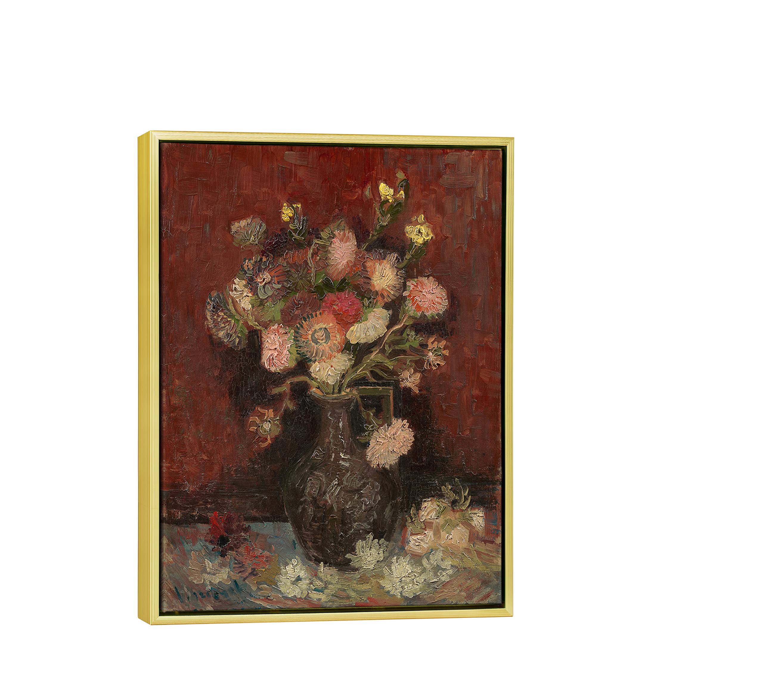 Wieco Art Framed Canvas Wall Art Vase With Chinese Asters And Gladioli By Van Gogh Oil Paintings Modern Abstract Hd Canvas Print