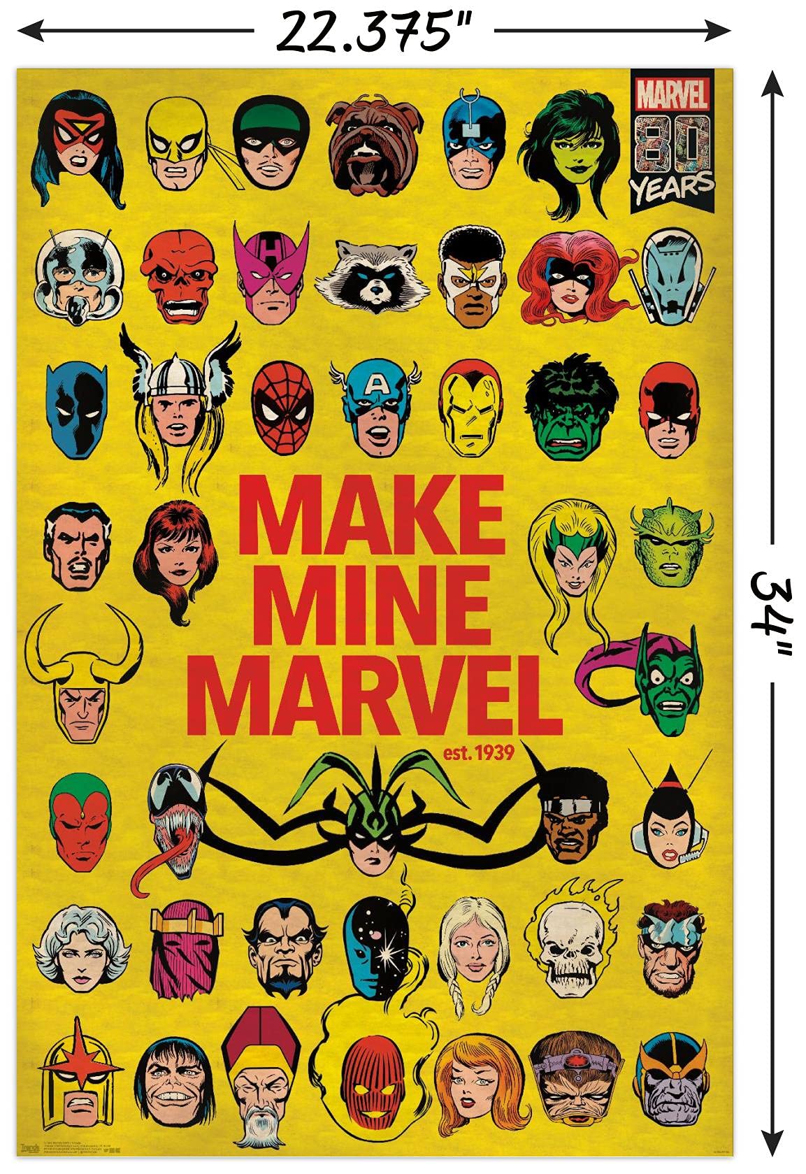 Trends International Marvel Comics - Marvel 80Th Anniversary - Group Wall Poster, 22.375'' X 34'', Poster & Mount Bundle