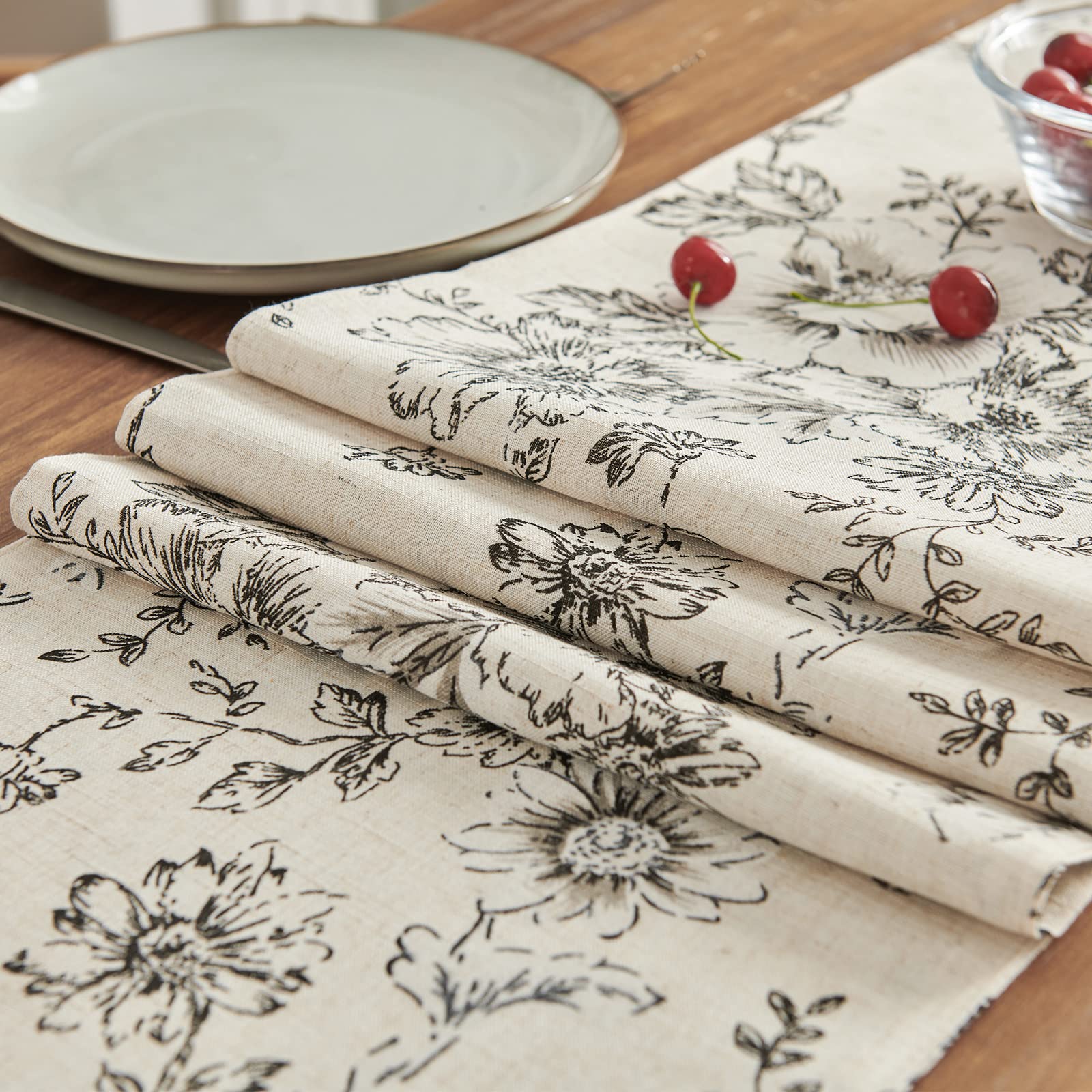Jinchan Linen Table Runner Floral Print Kitchen Table Runner 72 Inches Long Peonies Botanical Decorative Table Runner Farmhouse