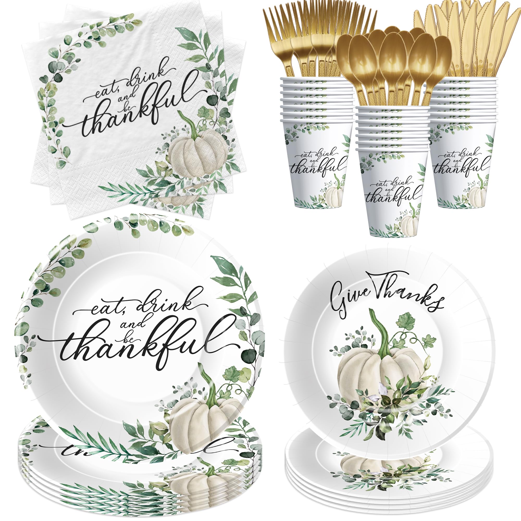 Srua Don Thanksgiving Paper Plates and Napkins Set, Fall Pumpkin Theme Thanksgiving Party Decorations Supplies Tableware, Thankf