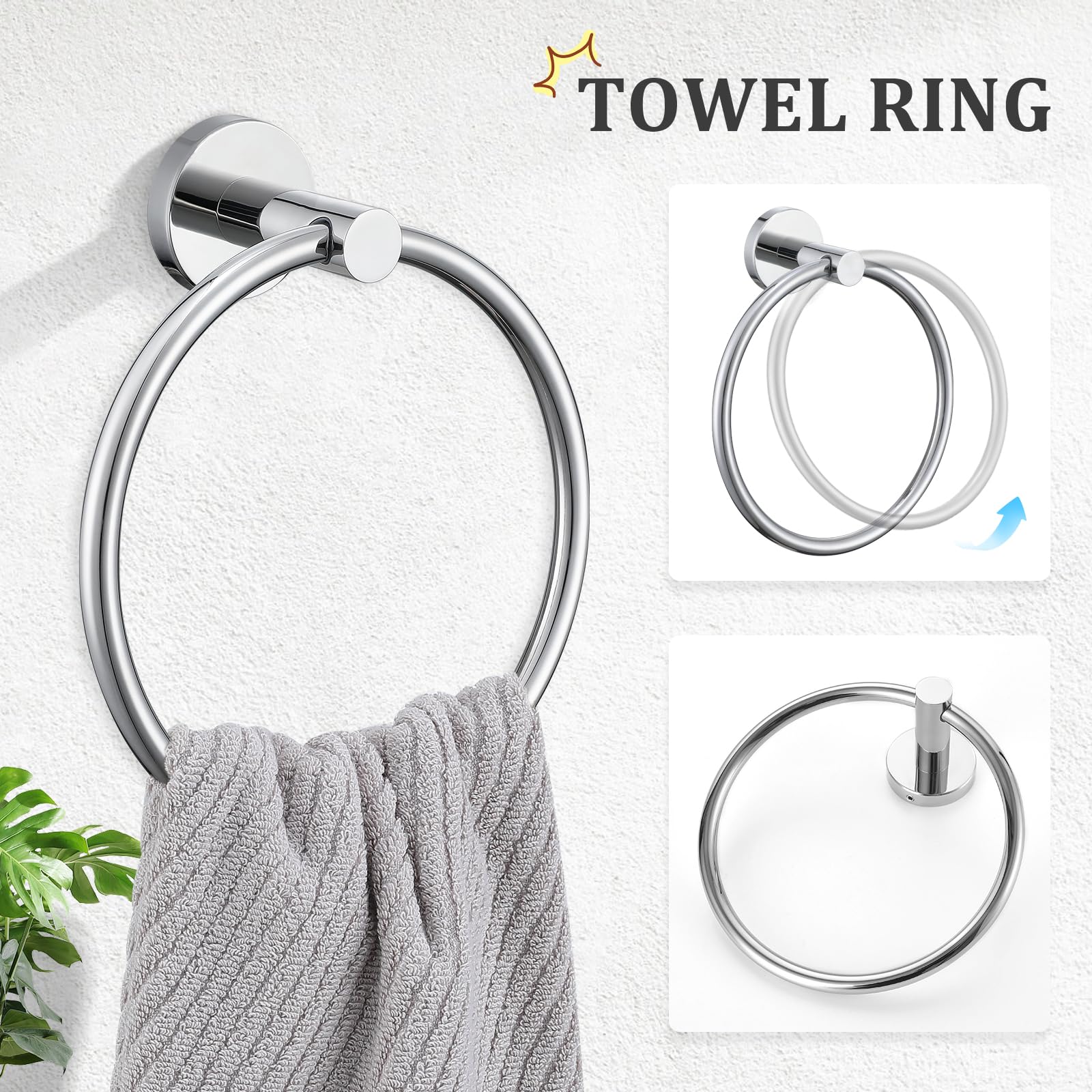 Turs Polished 5 Piece Bathroom Hardware Set, 24 Inch Bath Towel Bar Set, Round Bathroom Accessories Kit Wall Mounted Sus304 Stai
