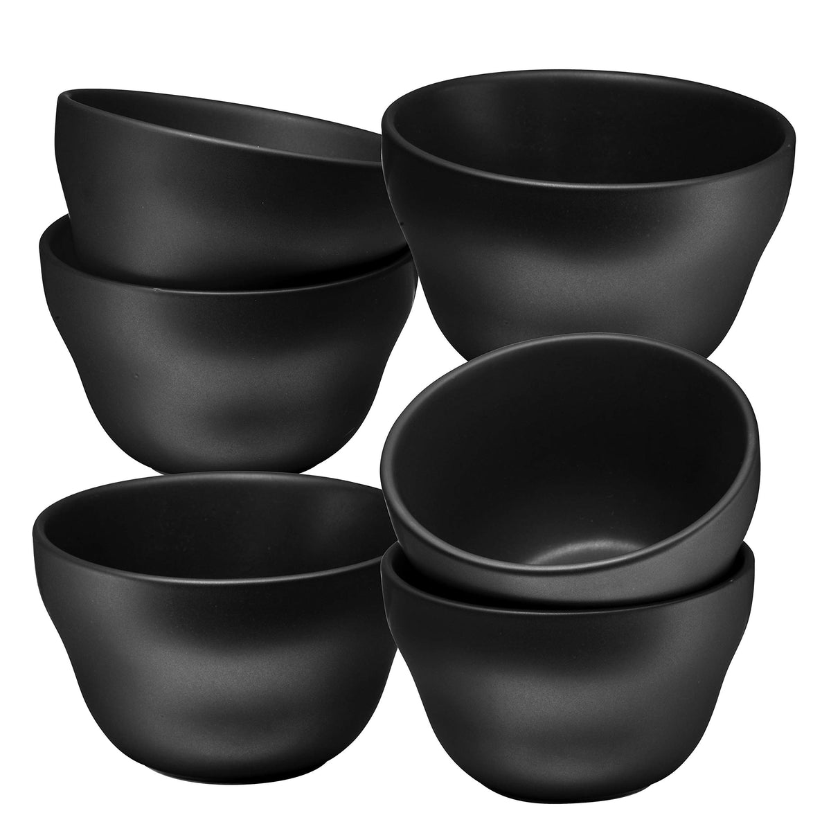 Bruntmor 8 Oz Ceramic Dessert Bowl Set Of 6 In Matte Black, 8 Ounces Ceramic Chip And Dip Bowls, Small Ceramic Dish Set For Snac