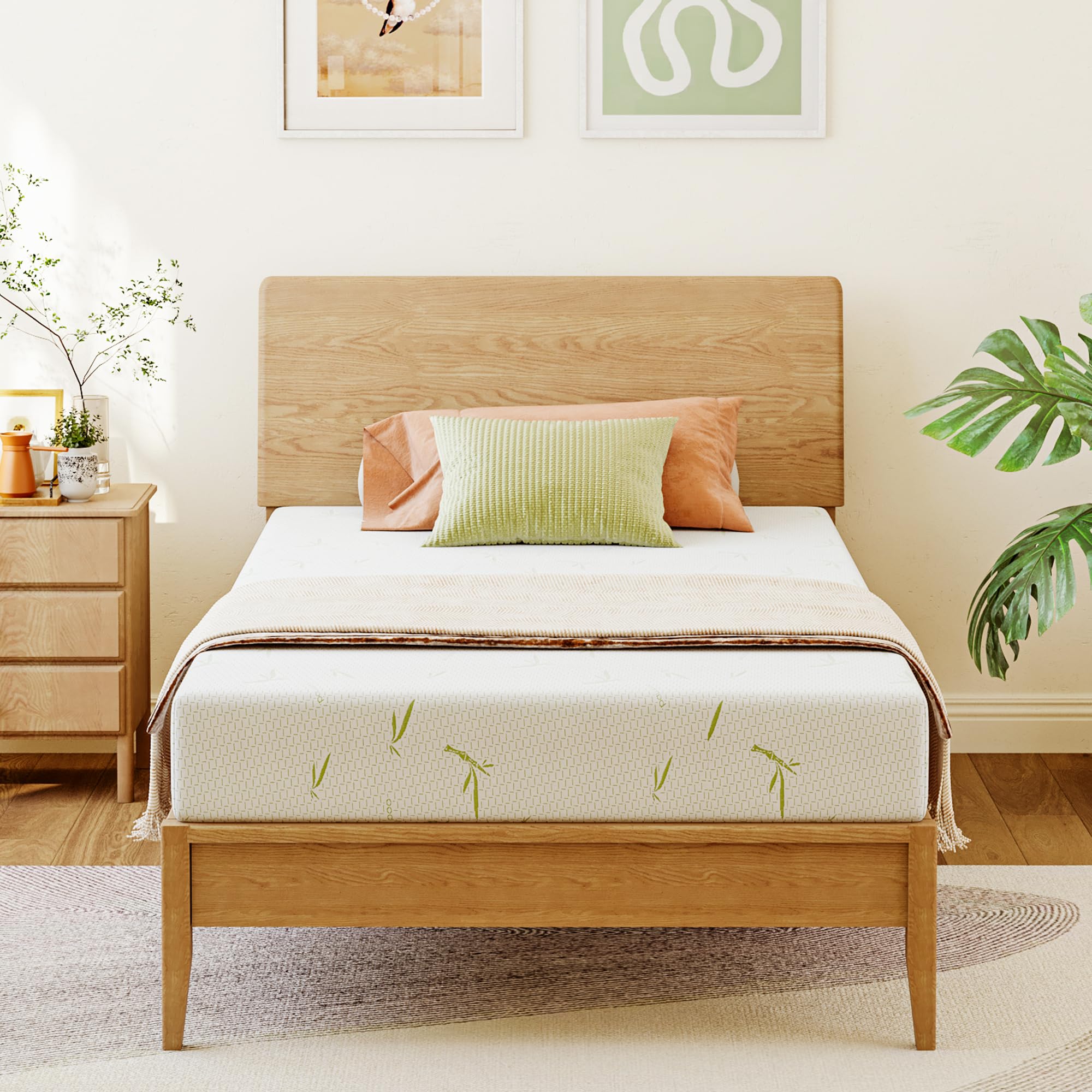 Dyonery 8 Inch Twin Memory Foam Mattress For Kids, Cooling Green Tea Gel Mattress In A Box, Rayon Mattress For Breathable Sleep,