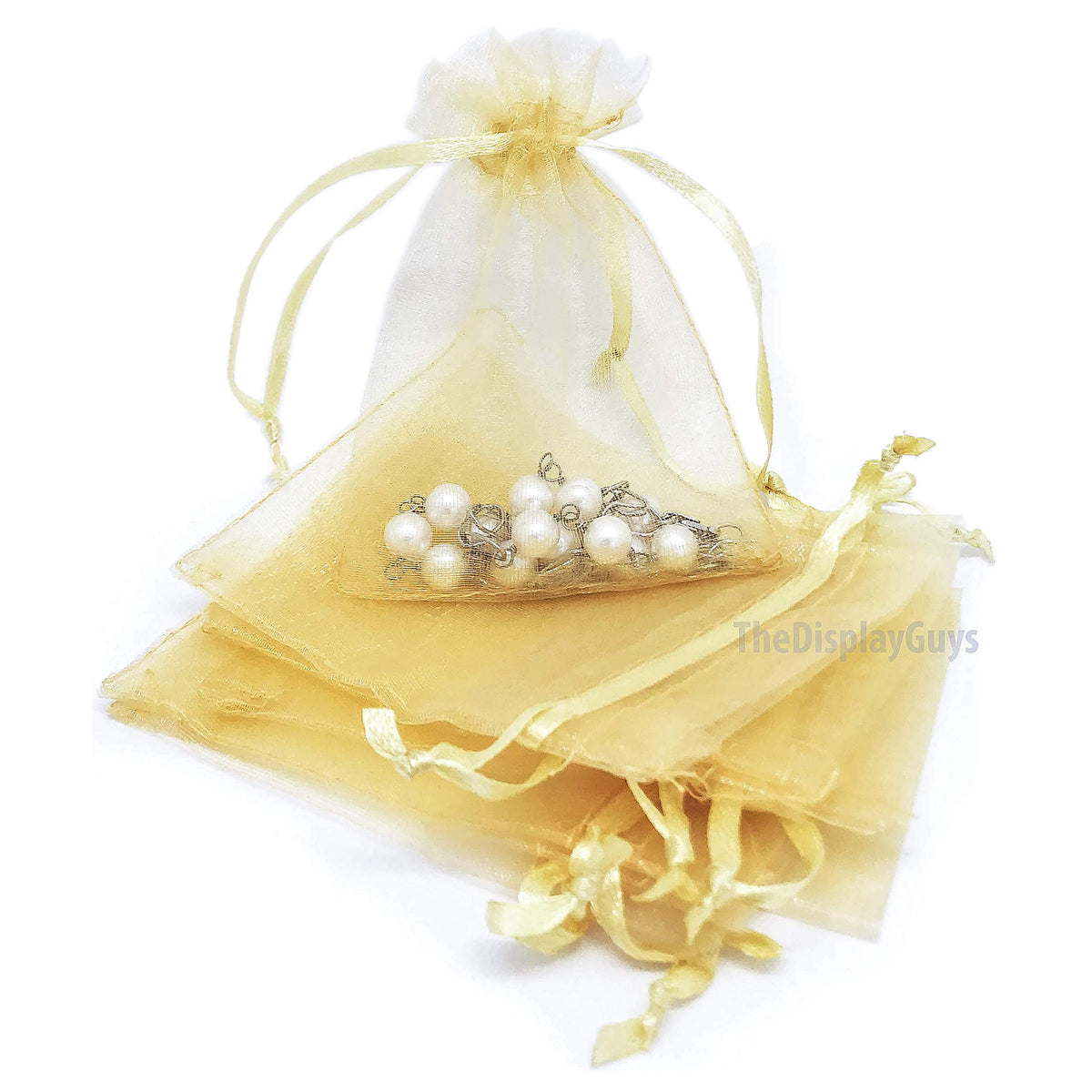 Thedisplayguys 100-Pack Xs 2 X 2 3/4 '' Gold Sheer Organza Gift Bags With Drawstring, Goodie Bags For Jewelry, Candy Bags, Treat