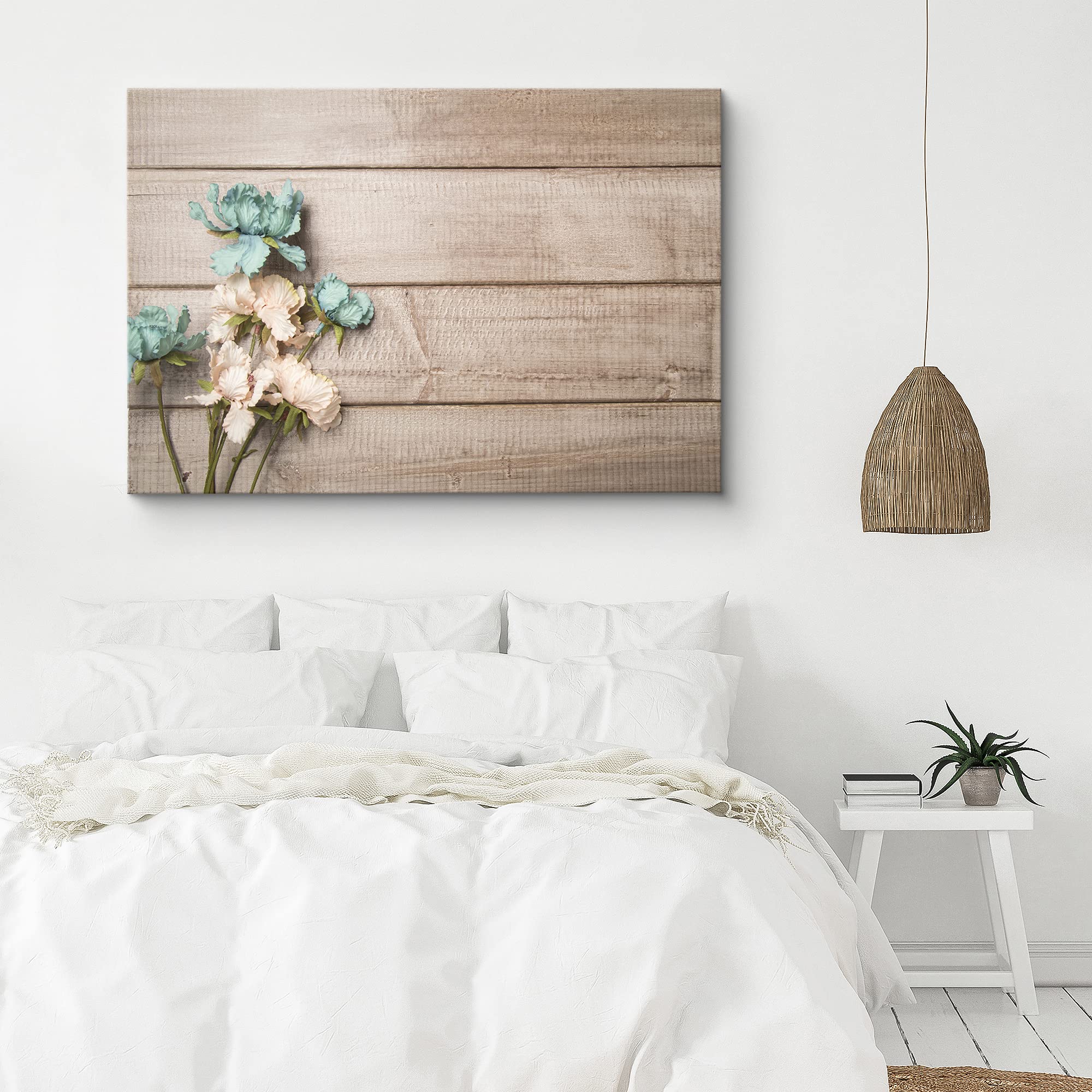 Signford Canvas Print Wall Art Dried Hydrangeas On Wooden Table Floral Plants Photography Realism Contemporary Scenic Colorful M