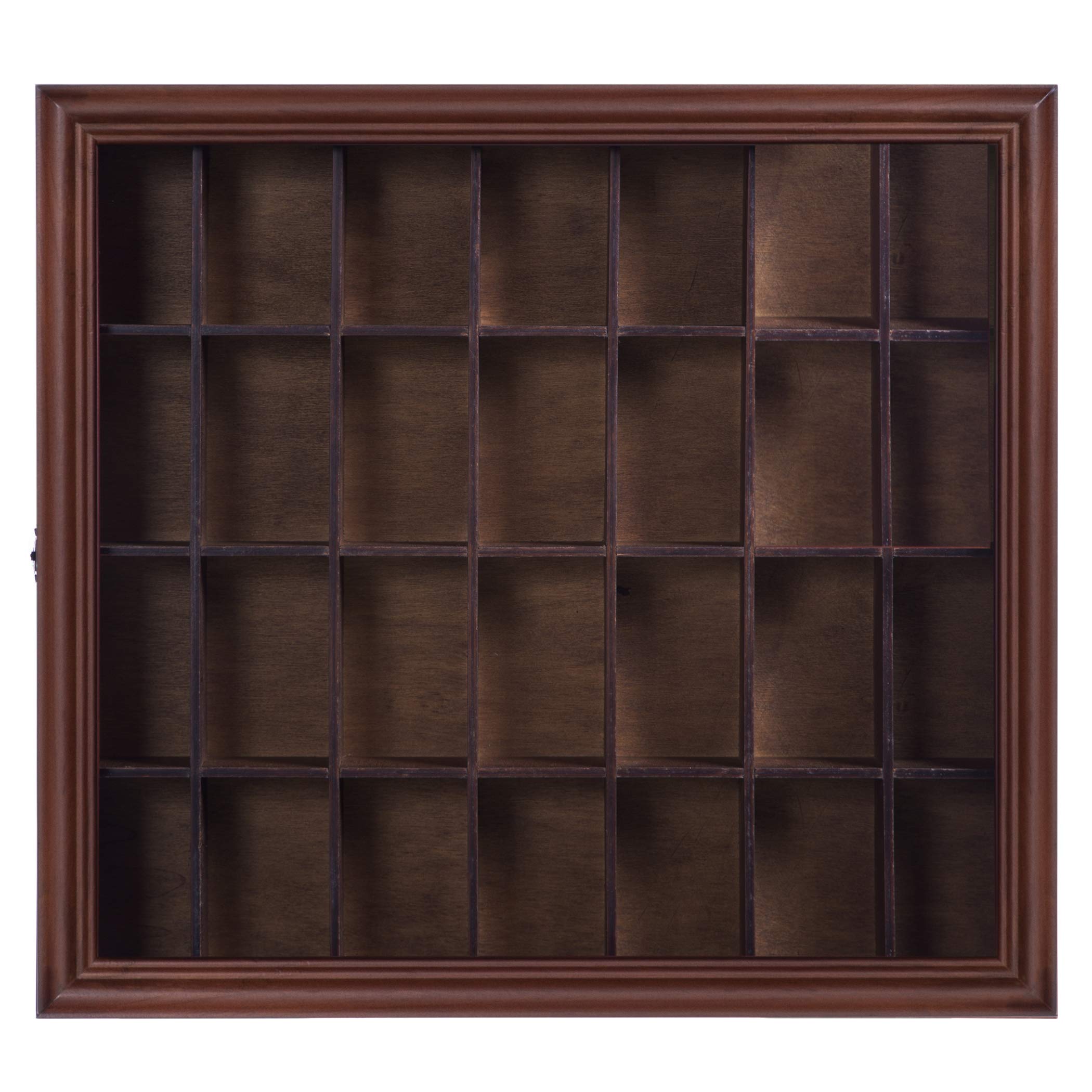 Gallery Solutions - 18X16 Shot Glass Collection - Display Case - Hinged Front - Shot Glass Collection - Cherry Walnut - 28 Shot