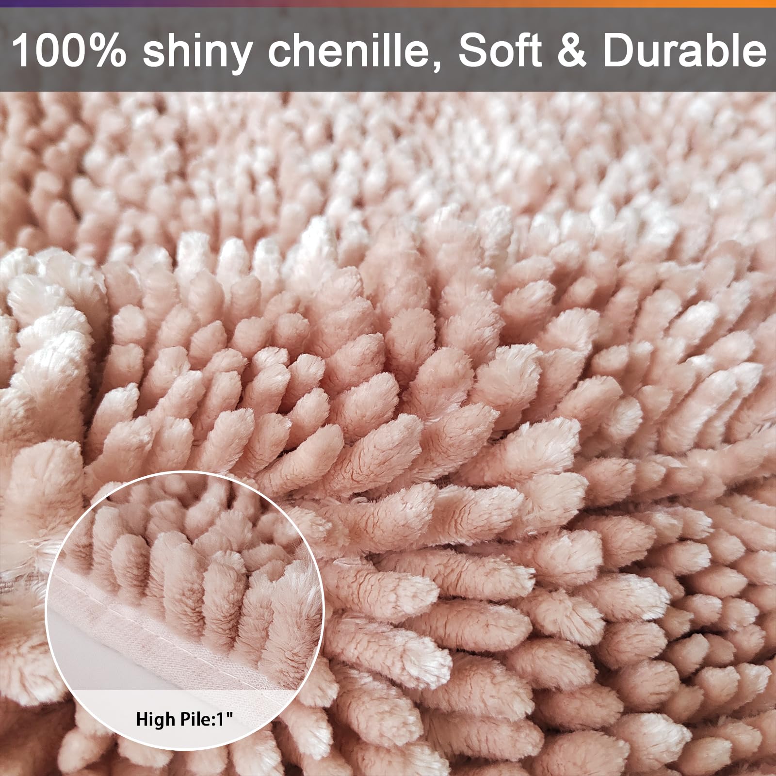 Civkor Bath Mats for Bathroom Pink Bathroom Rugs Runner Long Chenille Bathroom Rug Set 47x20 Plus 31x20 Non Slip Backing Extra Soft & Absorbent Thick Shaggy Floor Mats  Machine Washable