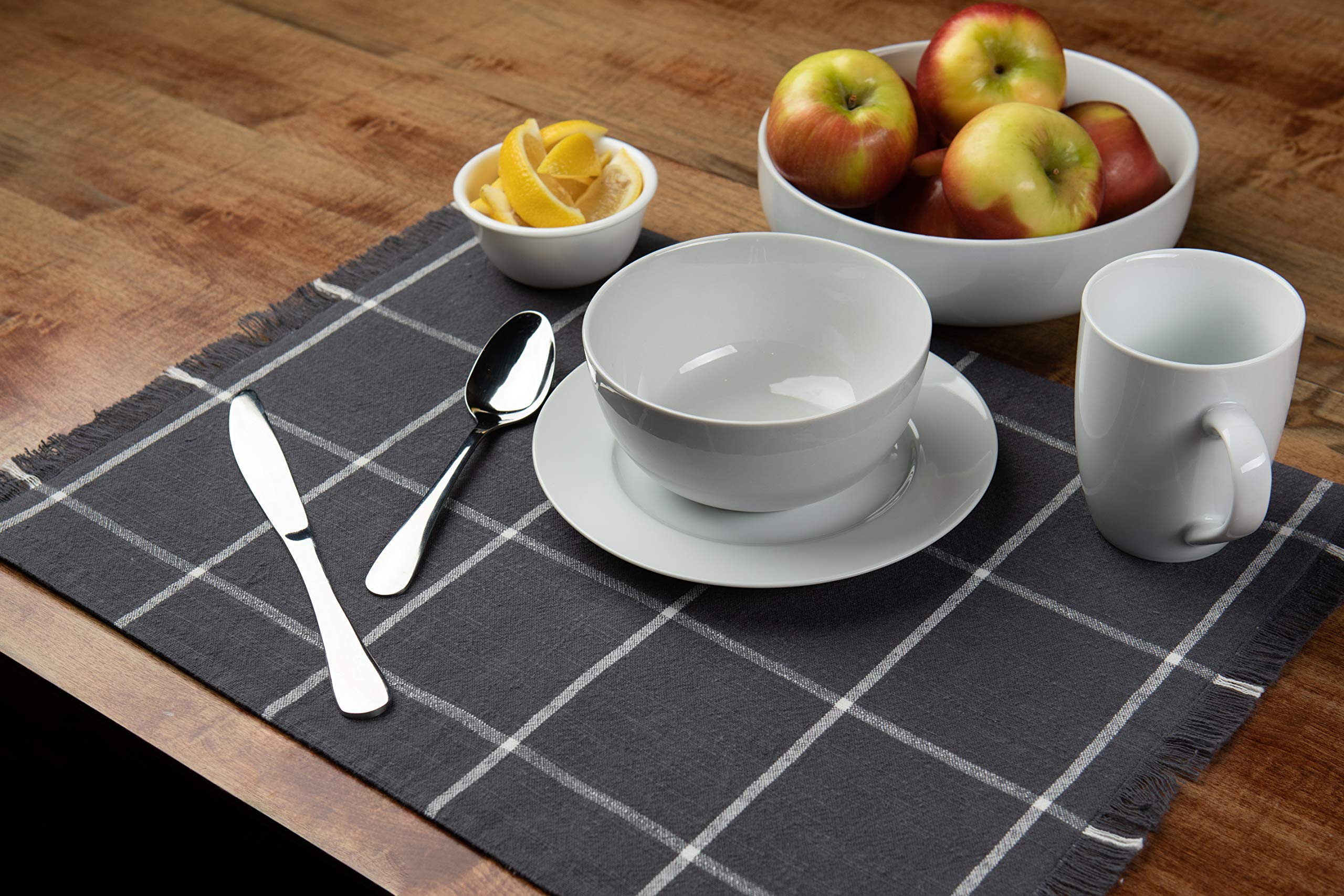 Placemats Set Of 4, Woven Cloth Placemat Set, 14X19 In, Gray Farmhouse Plaid Place Mats For Kitchen Or Dining Table, Washable Co