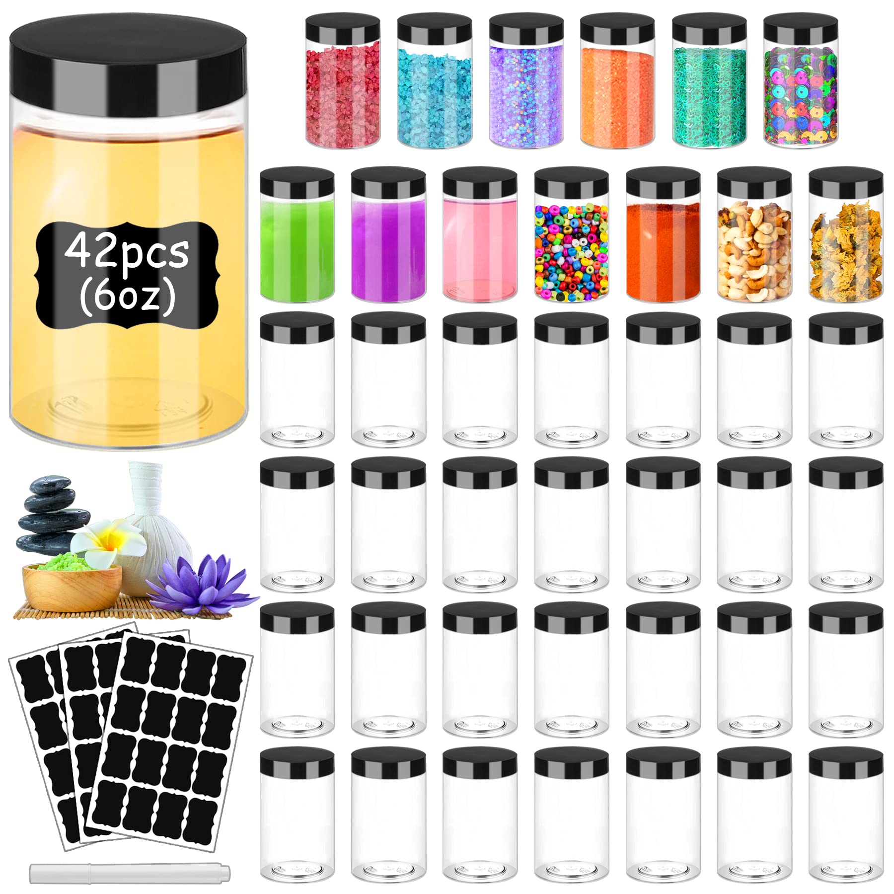 Plastic Jars With Lids 6Oz 42Pcs,Small Cosmetic Slime Containers Clear Travel Round Jars Empty Refillable Sample Containers Leak