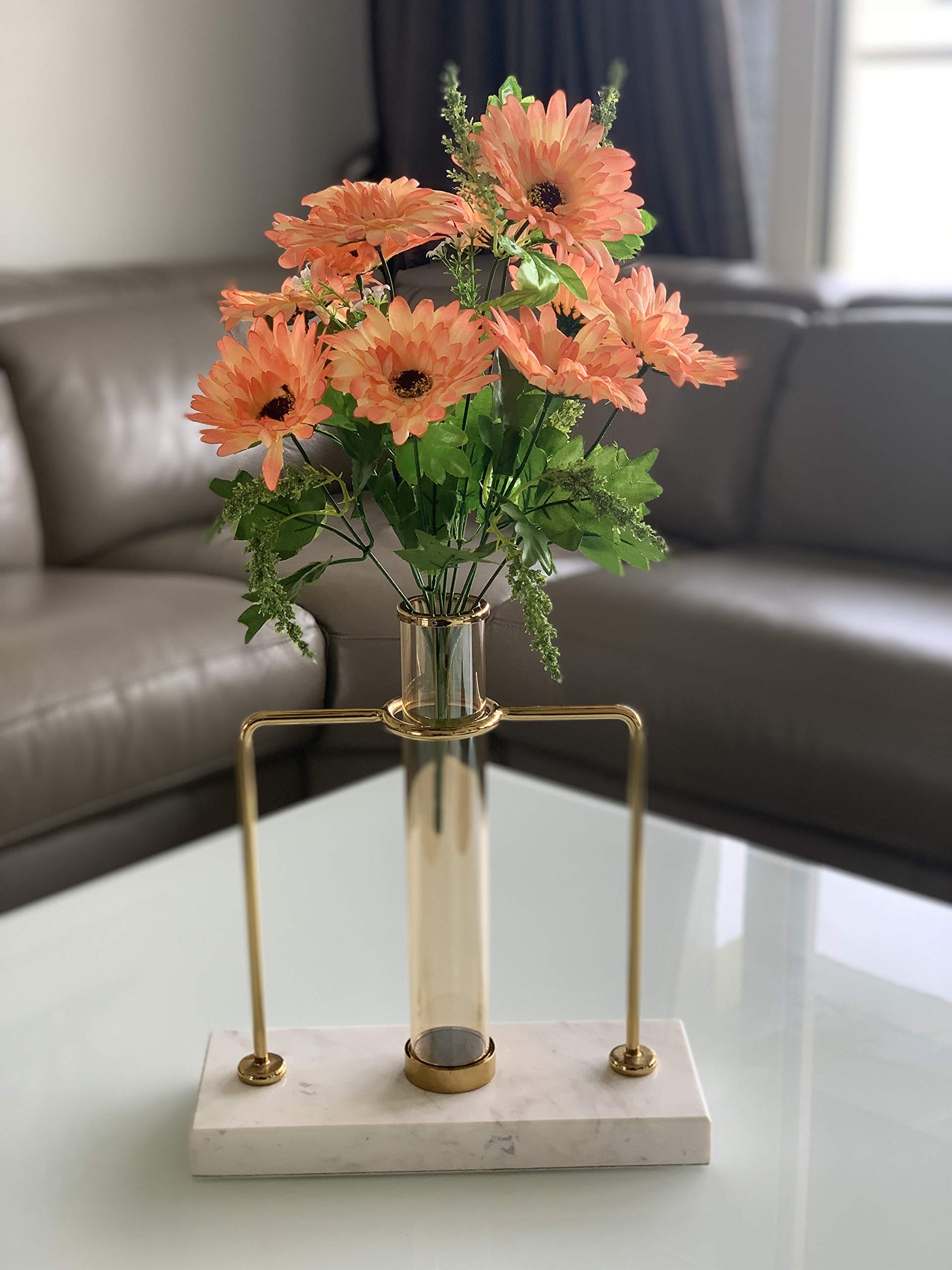 Fourwalls Beautiful Decorative Artificial Garabara Flower Bunches for Home Decor (48 cm Tall, 10 Heads, Orange)