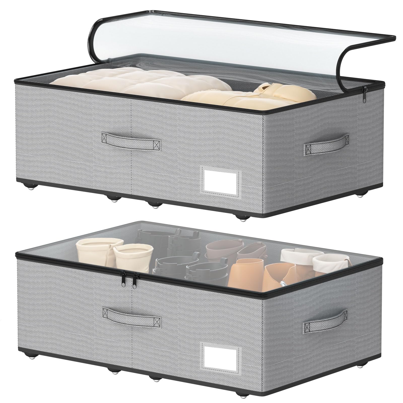 EE-RoomWorld Under Bed Storage with Wheels, No Assemble Required 10 inches height Under Bed Storage bins,Large capacity Rolling