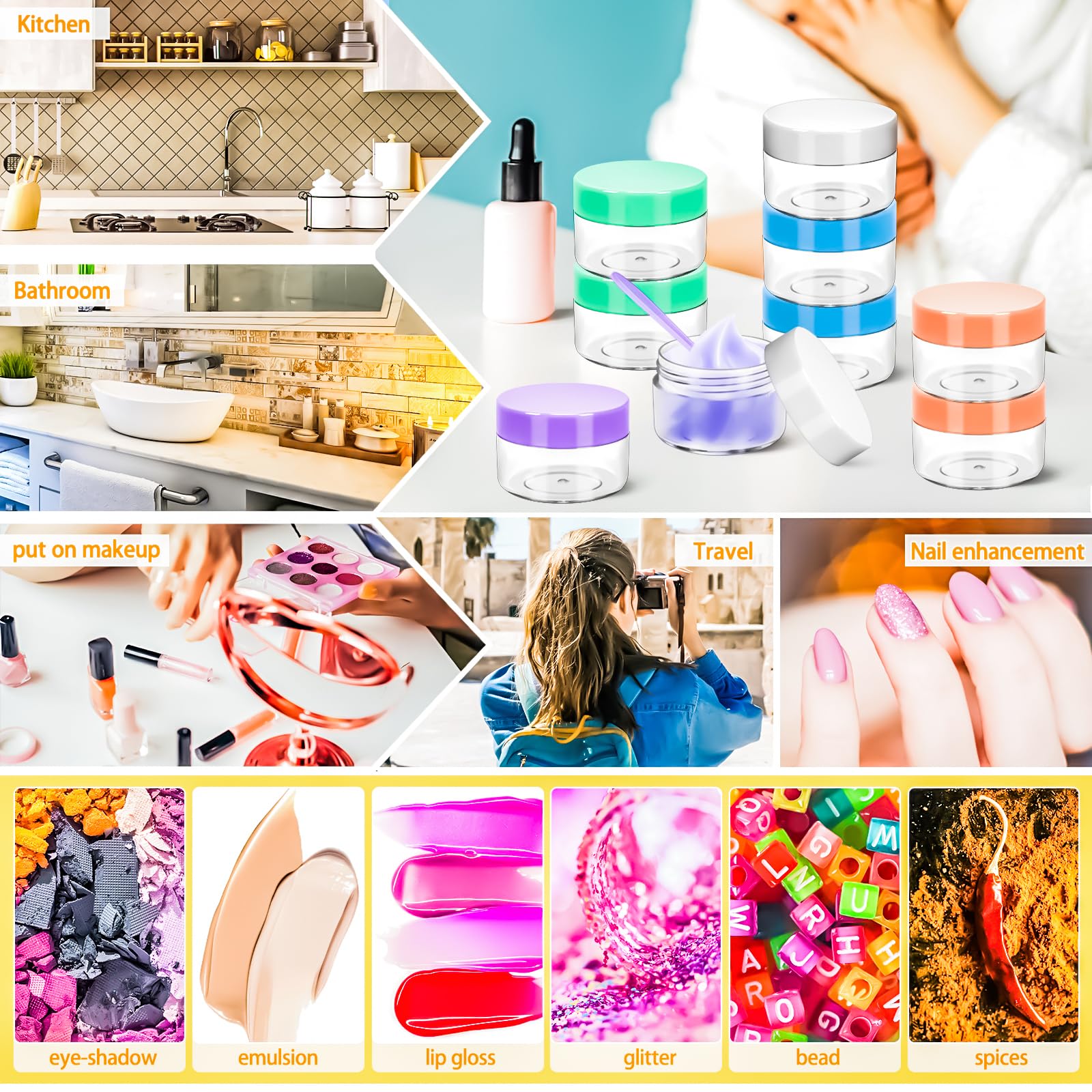 Motbach 40 Pcs 15G Empty Plastic Containers With Colored Lids,Small Makeup Sample Containers,0.5Oz Small Sample Pot Jars Round T