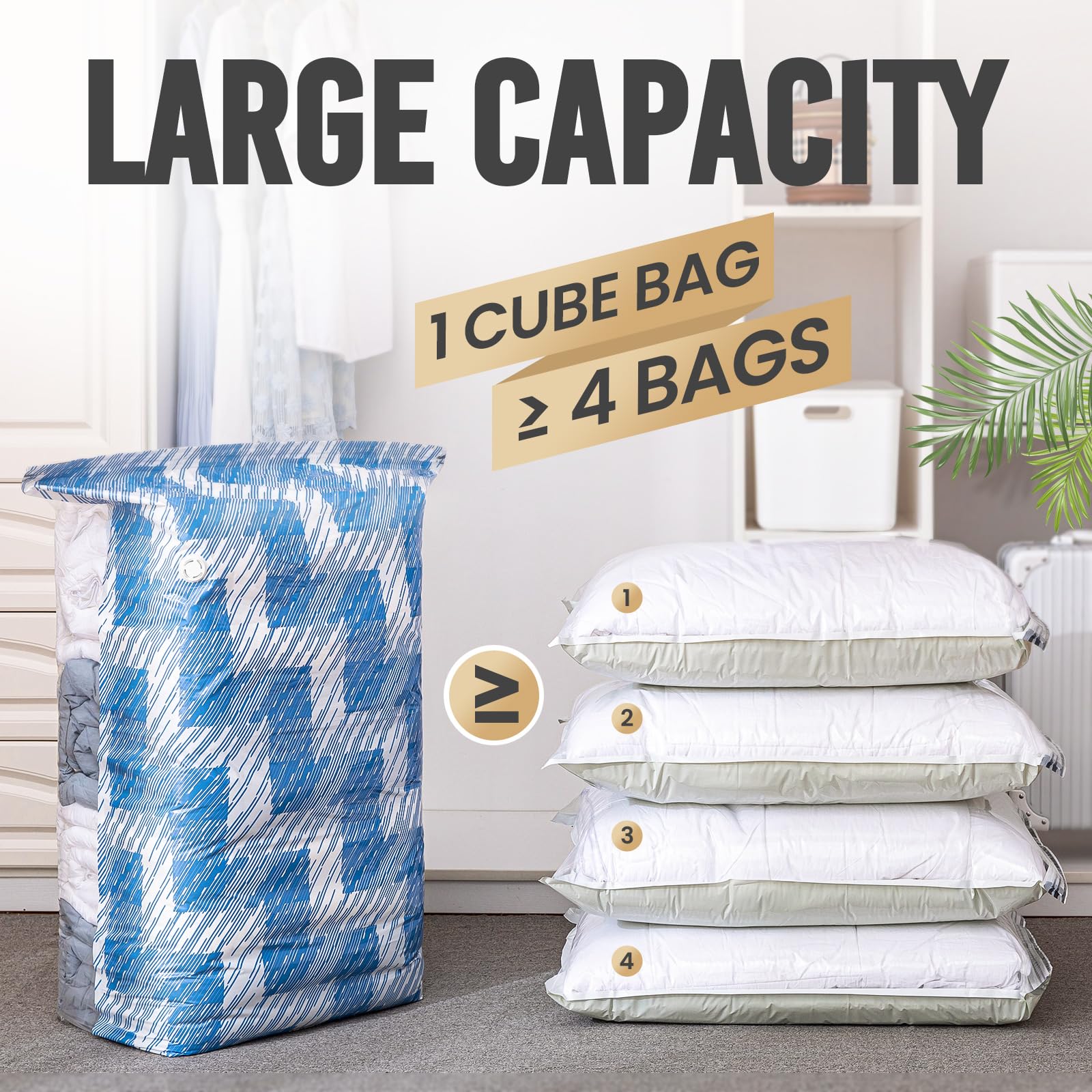Taili Vacuum Storage Bags 4 Pack, Space Saver Bags Large Jumbo Cube 31X40X15 Inch, Blue Coastline Vacuum Sealed Bags For Bedding