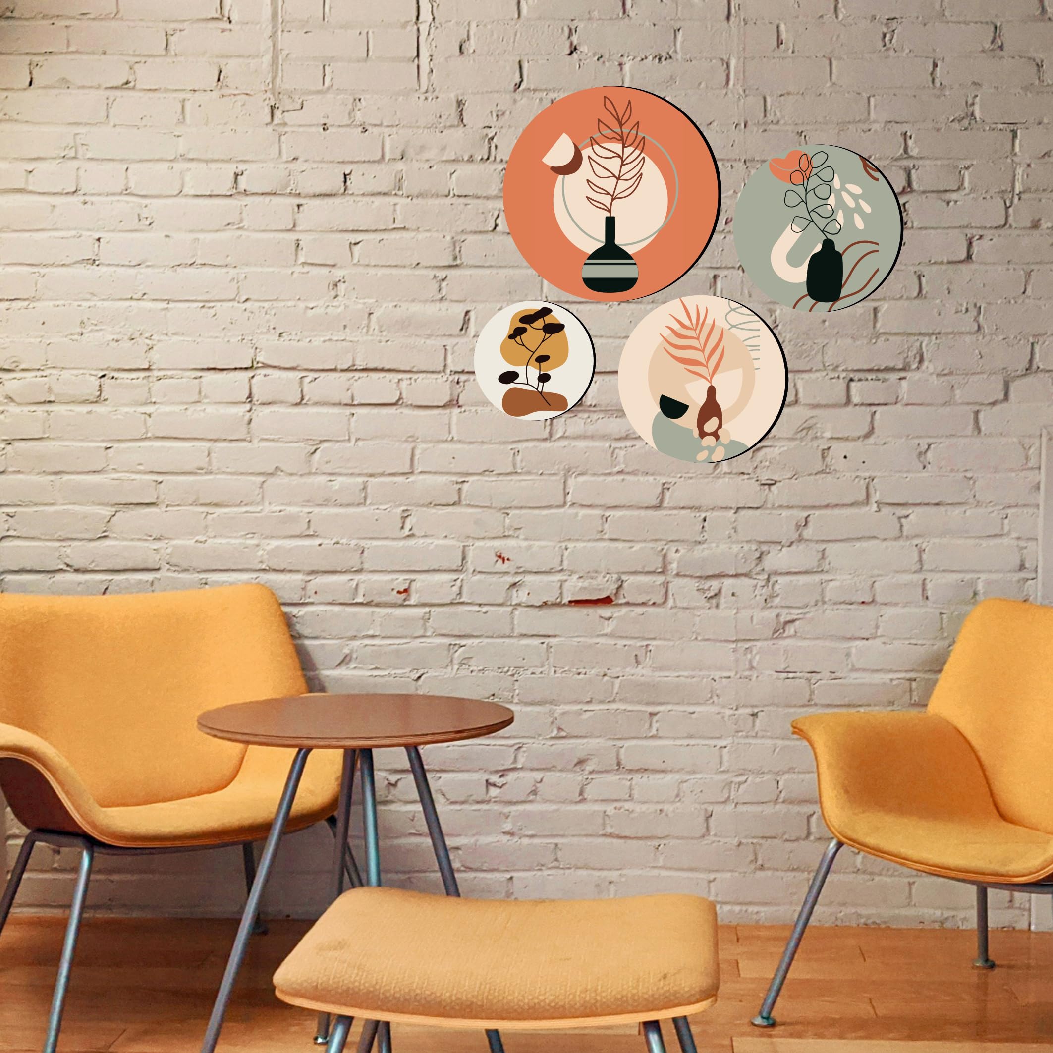 Giftplease Round Shape Elegant Wall Decoration Art - Handcrafted Traditional Wooden Decor Piece (Set Of 4 | Pattern-14)