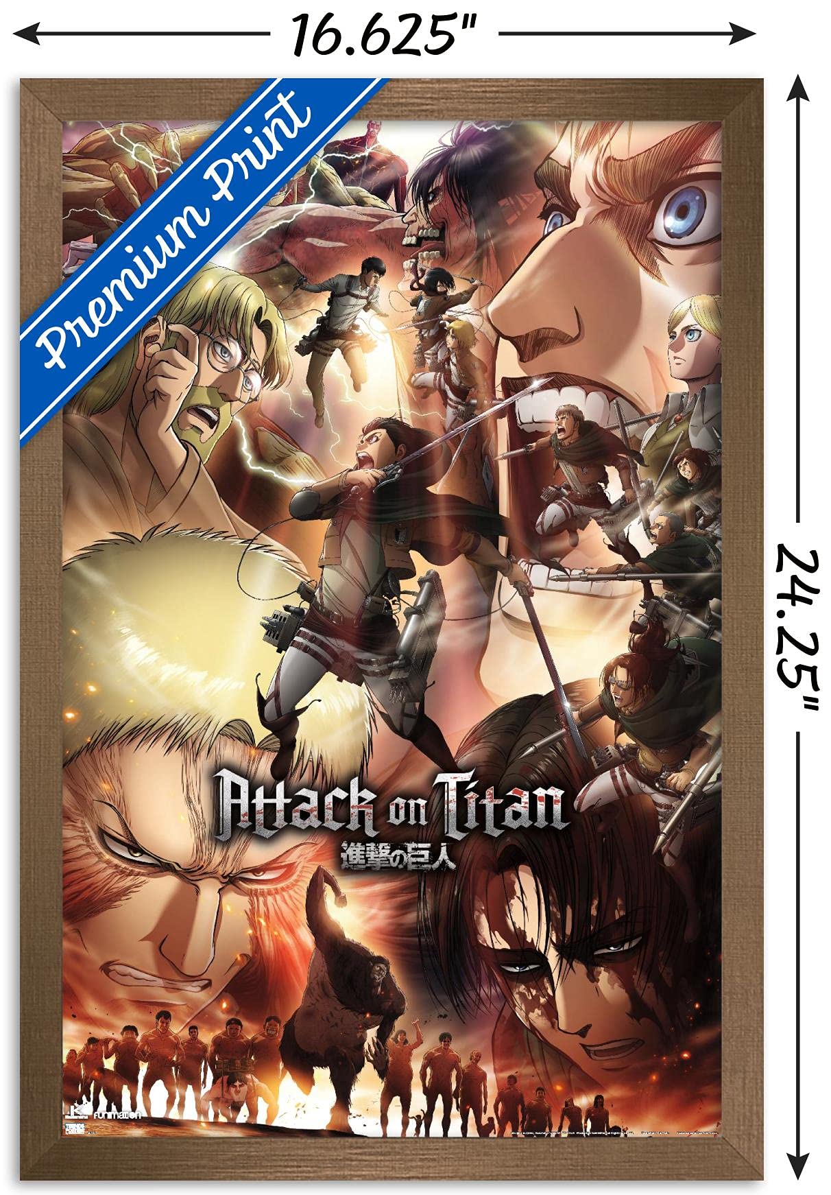 Trends International Attack On Titan: Season 3 - Key Art Wall Poster, 14.72'' X 22.37'', Bronze Framed Version