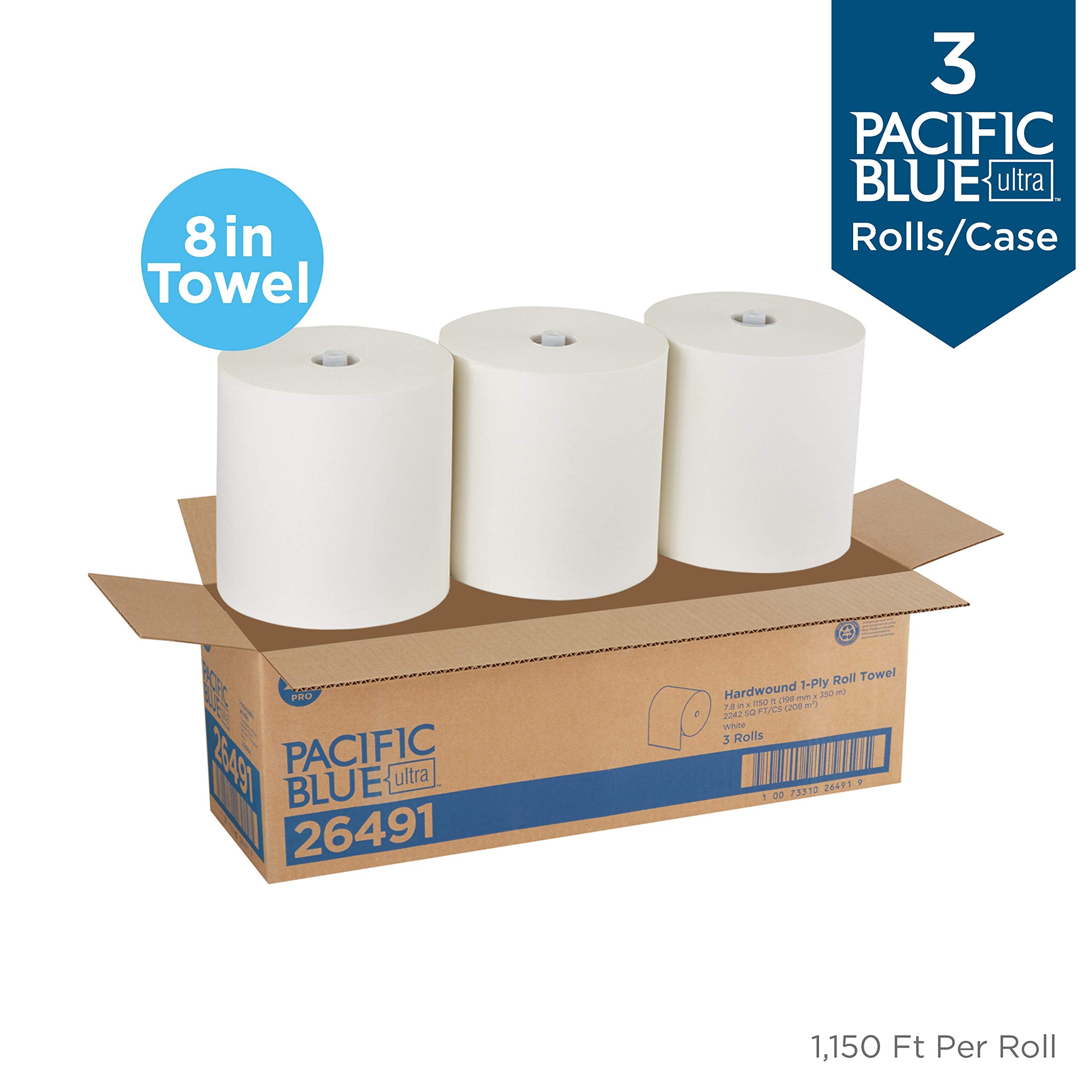 Pacific Blue Ultra 8'' High-Capacity Recycled Paper Towel Rolls By Gp Pro (Georgia-Pacific), White, 26491, 1,150 Linear Feet Per