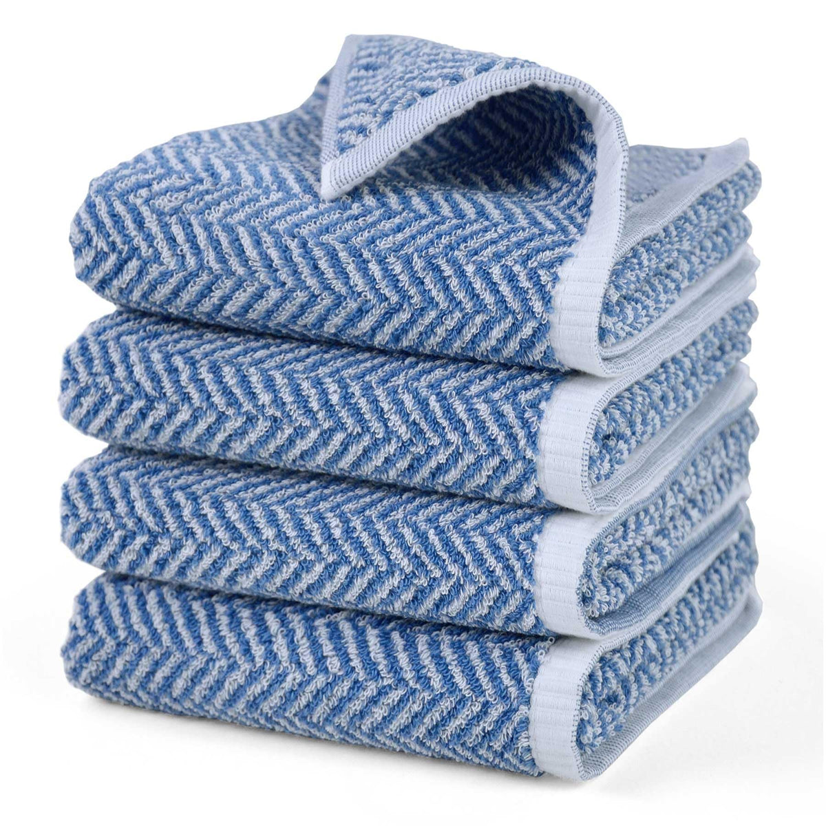Cleanbear Hand Towels For Bathroom, 4-Pack Cotton Hand Towels With Herringbone Stripes, Ultra Soft And Highly Absorbent, Lightwe