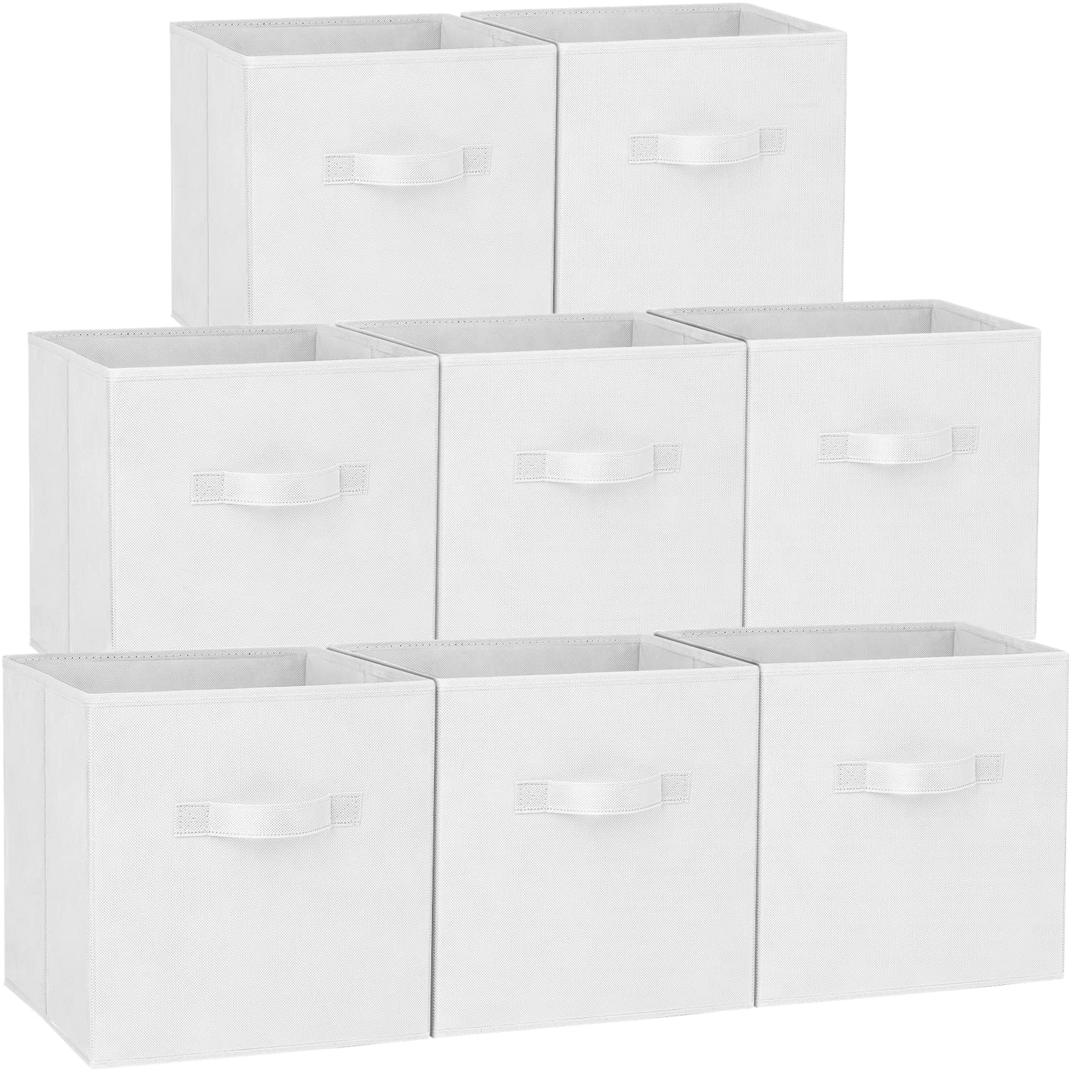 Storage Cubes  11 Inch Cube Storage Bins (Set of 8)  Fabric Collapsible Storage Bins with Dual Handles  Foldable Cube Baskets for Shelf  Closet Organizers and Storage Box (White)