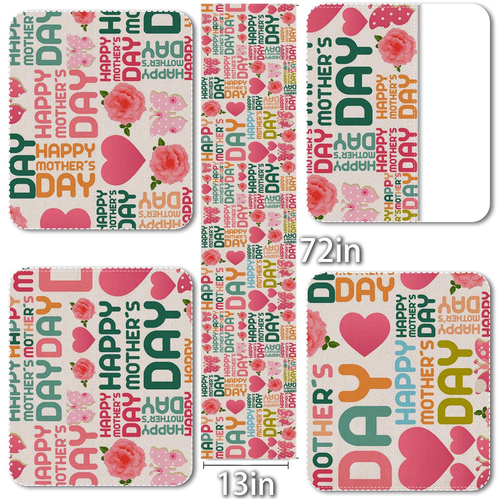 Vohado Happy Mother'S Day Table Runner Pink Rose Butterfly Love Kitchen Dining Table Decoration Buffalo Plaid Table Cover Linen