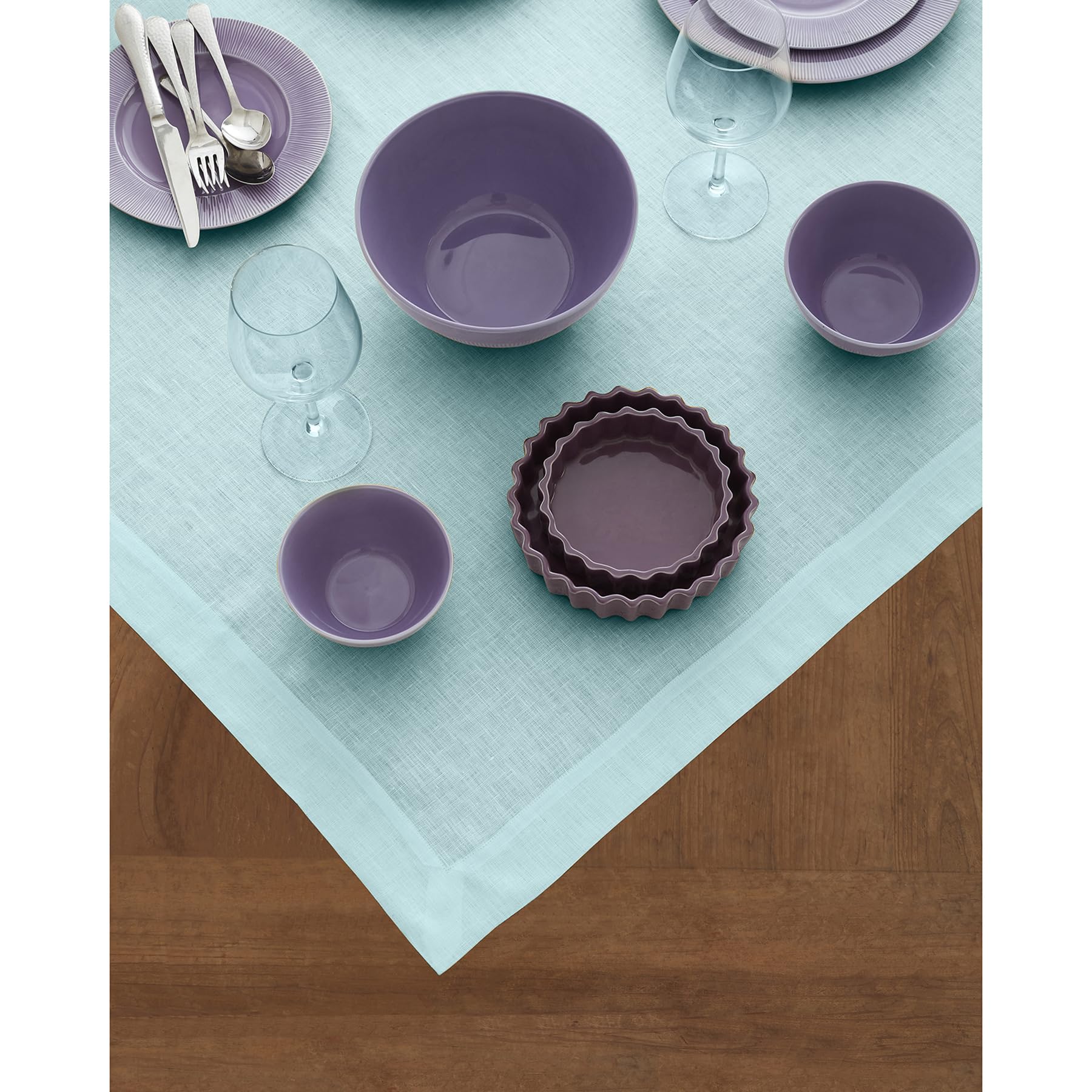 Solino Home Aqua Blue Linen Square Tablecloth 52 X 52 Inch - Fete, 100% Pure Linen Table Throw - Machine Washable Tablecloth For