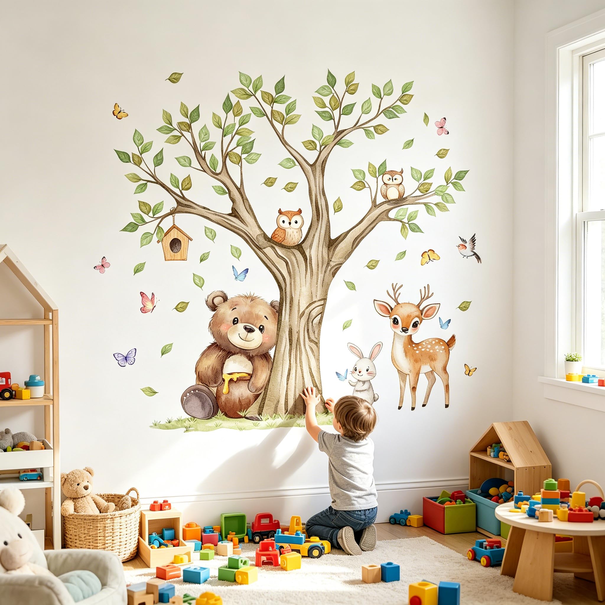 Tree and Animal Wall Decals for Baby Nursery, Large Peel and Stick Woodland Wall Stickers, Removable Baby Room Wall Decor