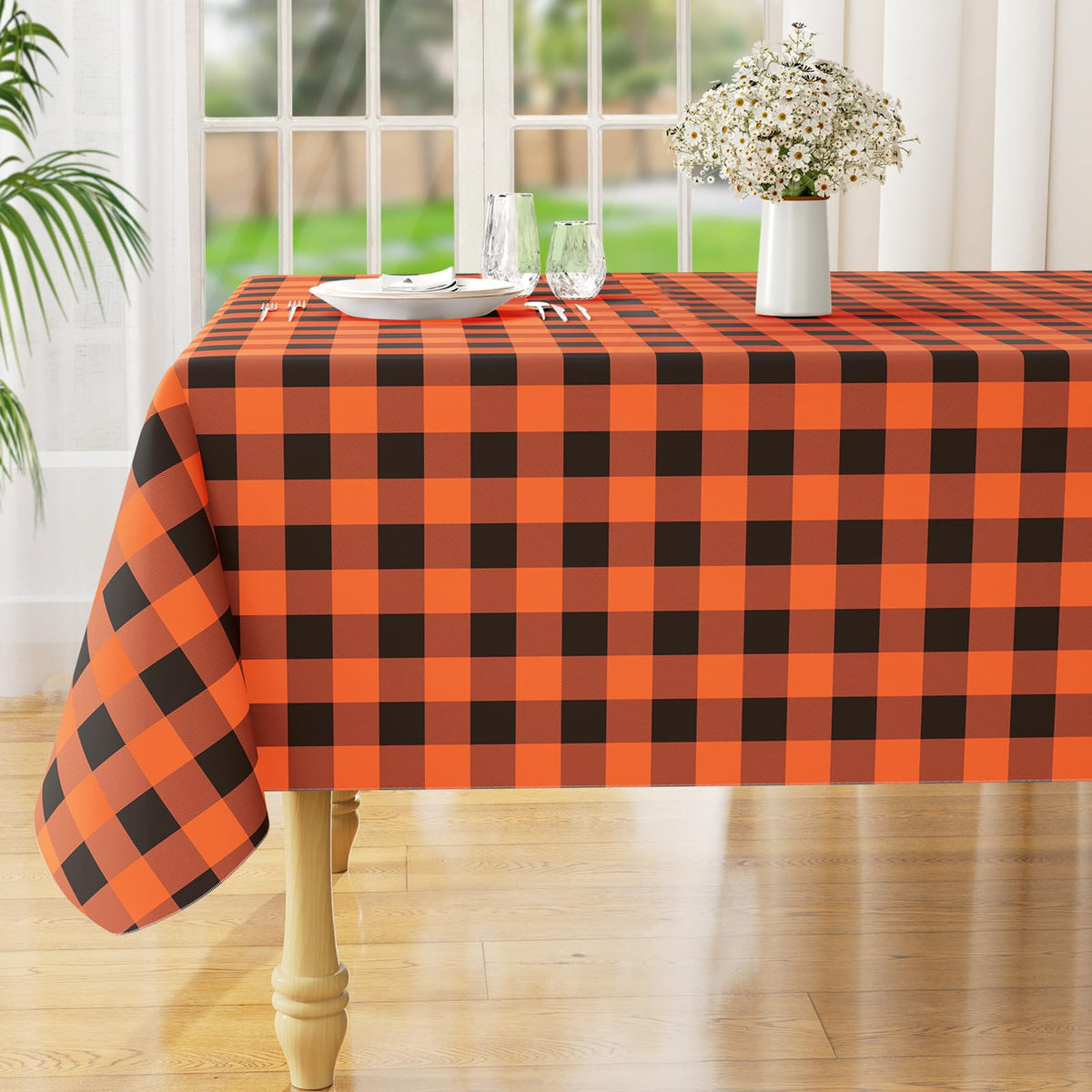 Misaya Rectangle Waterproof Vinyl Table Cloth, Buffalo Flannel Backed Tablecloth, Wipeable Plastic Table Cover For Dinner, Kitch
