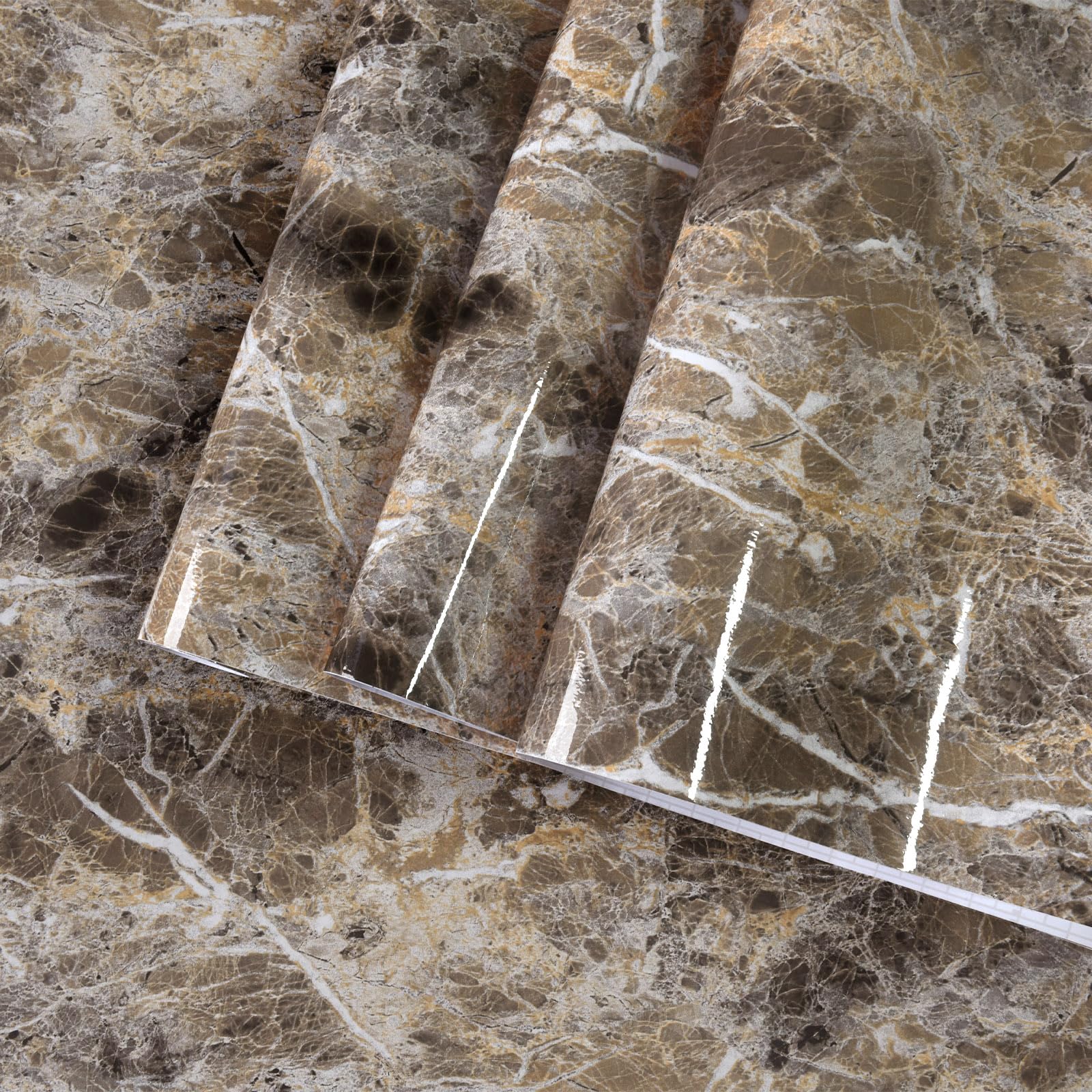 BAYYA Brown Marble Contact Paper Peel and Stick Wallpaper for Kitchen Cabinets Bathroom Granite Countertop Sticker Vinyl Film Self Adhesive Counter Top Covers Waterproof Furniture Decorative Paper