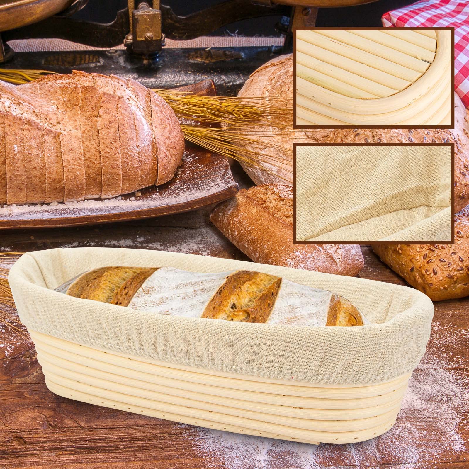 Stormshopping 9.8 Inch Oval Long Banneton Brotform Bread Dough Proofing Rising Rattan Basket & Liner
