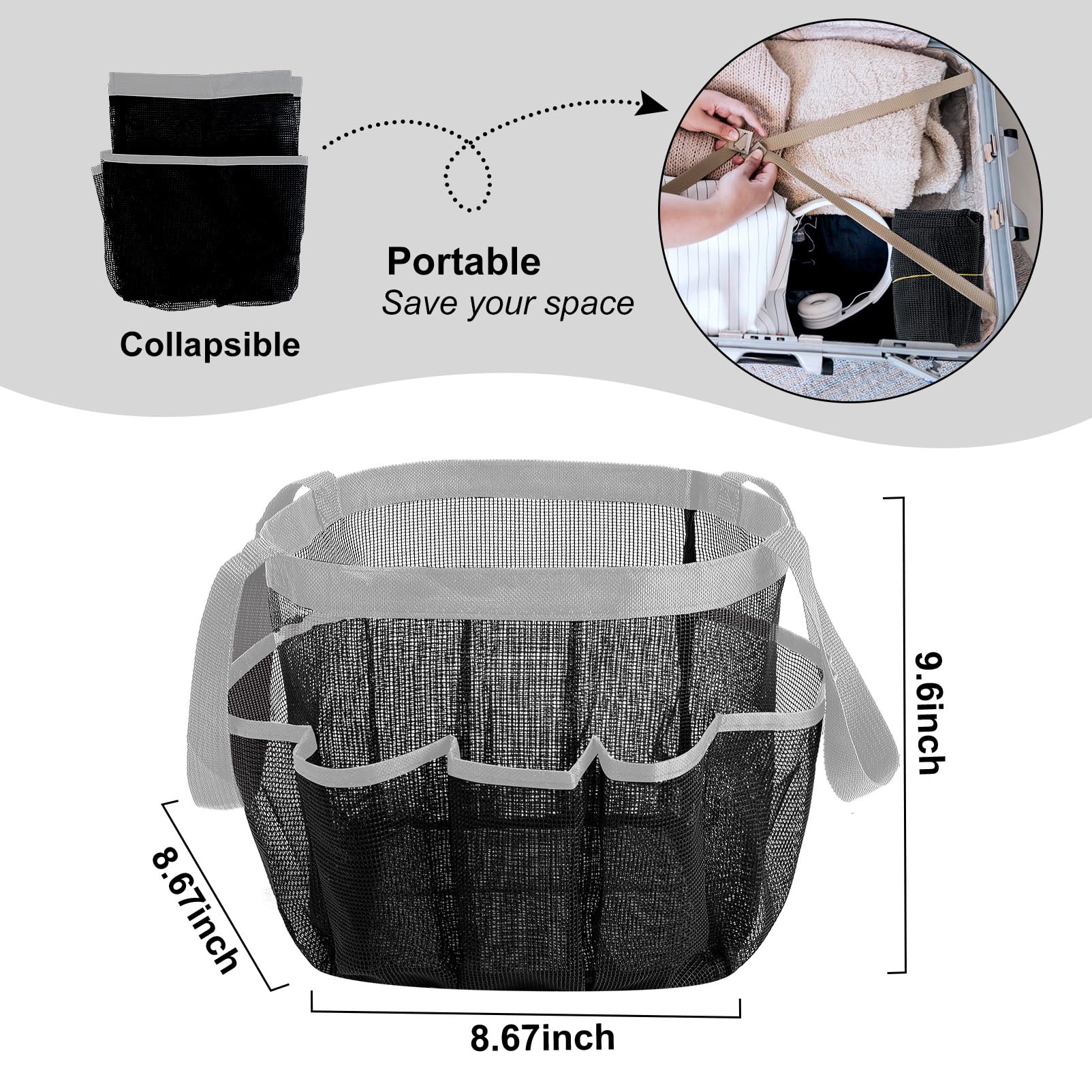 Attmu 2 Pack Mesh Shower Caddy Portable For College Dorm Room Essentials With 8 Pockets, Hanging Shower Caddy Dorm Basket, Quick