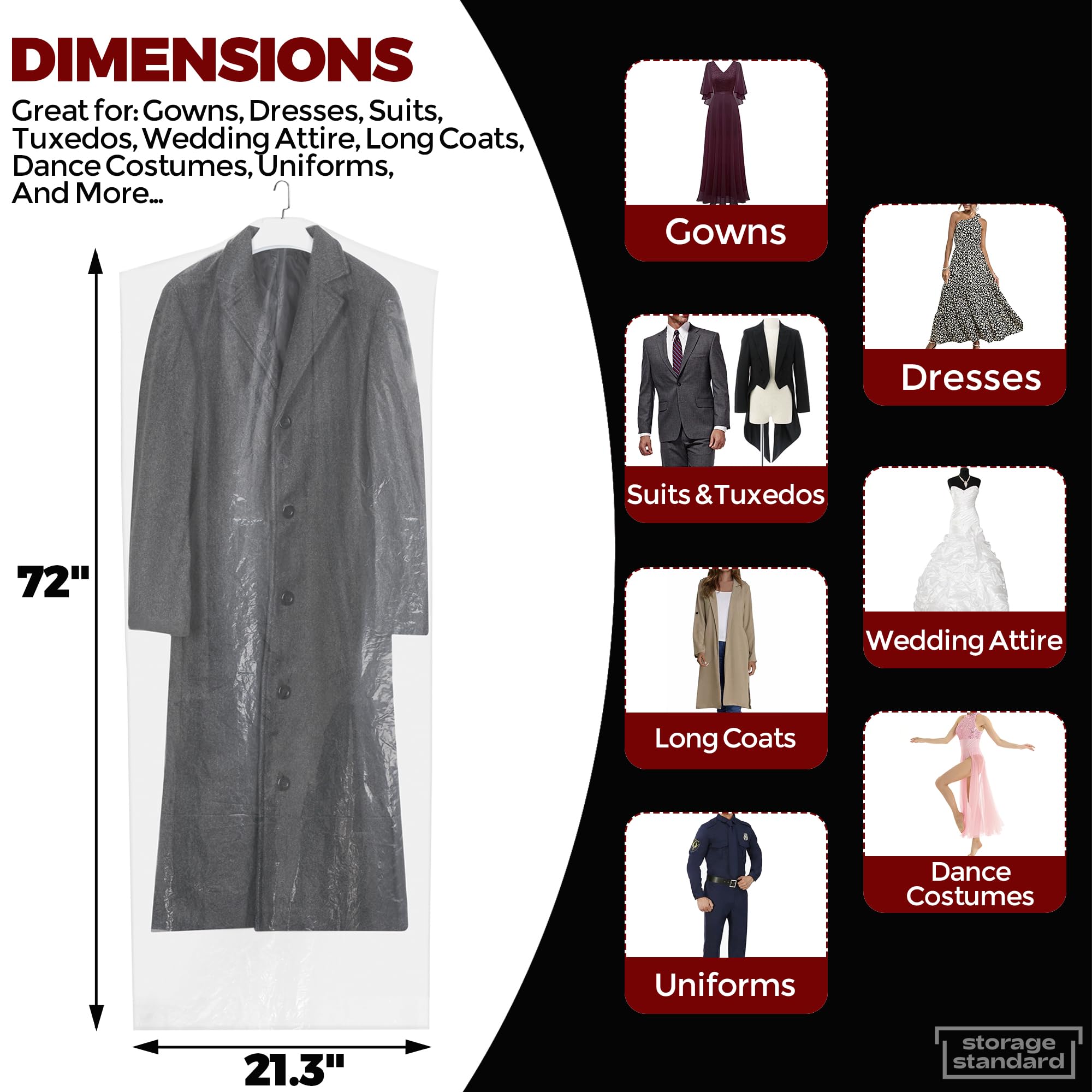 60-Pack Extra Long Dry Cleaning Bags For Clothes 72-Inch Long - Clear Plastic Garment Bags For Hanging Clothes, Dry Cleaner Plas