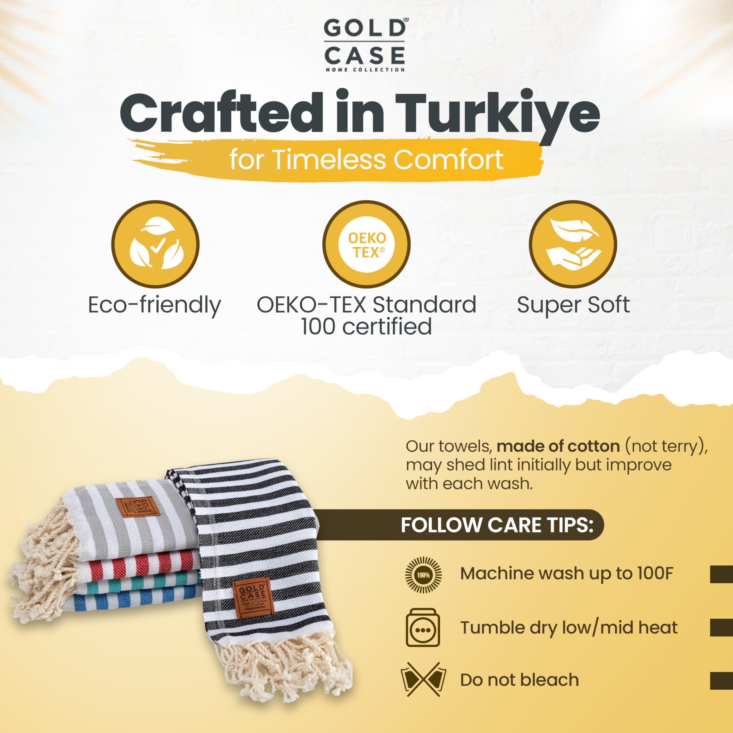 Gold Case Home Collection Myra Turkish Hand Towels For Bathroom Set Of 5-100% Cotton Luxury Decorative Towels - Kitchen & Hotel