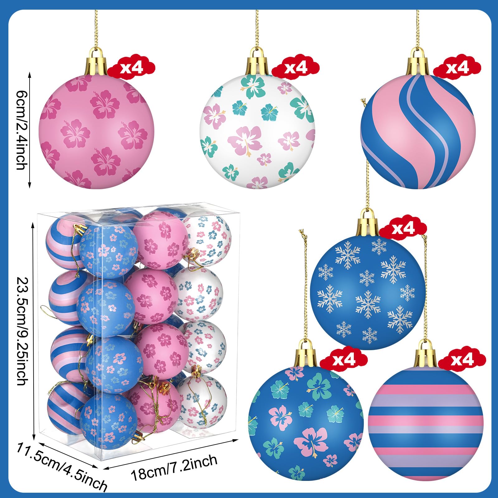 Rotatingpals 24 Pcs 2.4 Inch Christmas Tree Ball Ornaments Cartoon Hanging Ornaments Plastic Christmas Winter Balls Decor for Xm