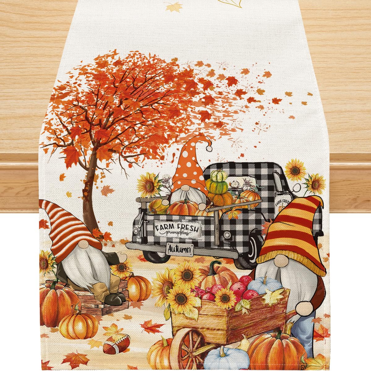 Siilues Fall Table Runner, Fall Decorations Buffalo Plaid Truck Fall Runner For Table Seasonal Leaves Fall Thanksgiving Holiday