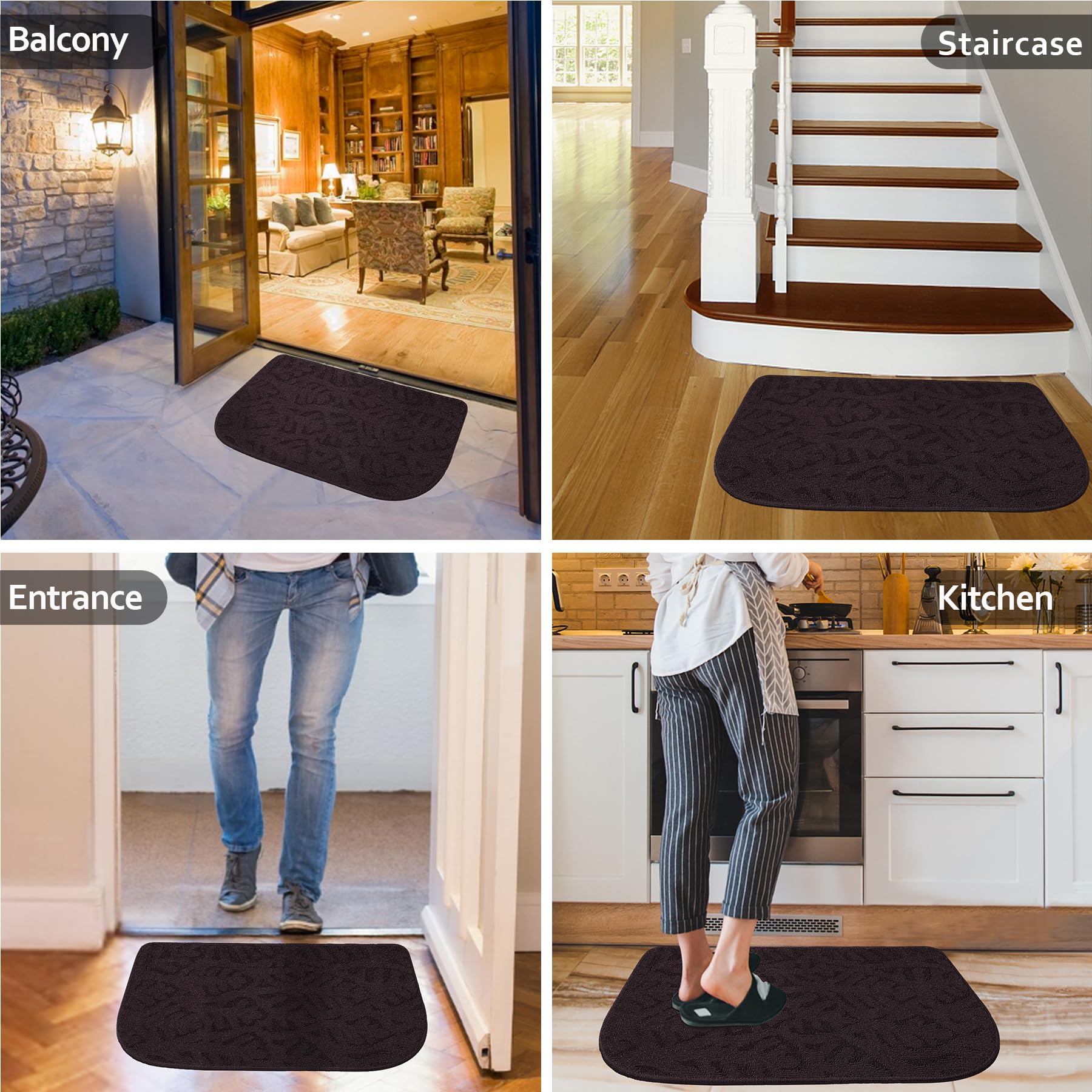 Toonow Indoor Doormats Front Door Mat,32 ''X17, Low-Profile Machine Washable Kitchen Rug, Absorbent Mud Half Round Entrance Mat