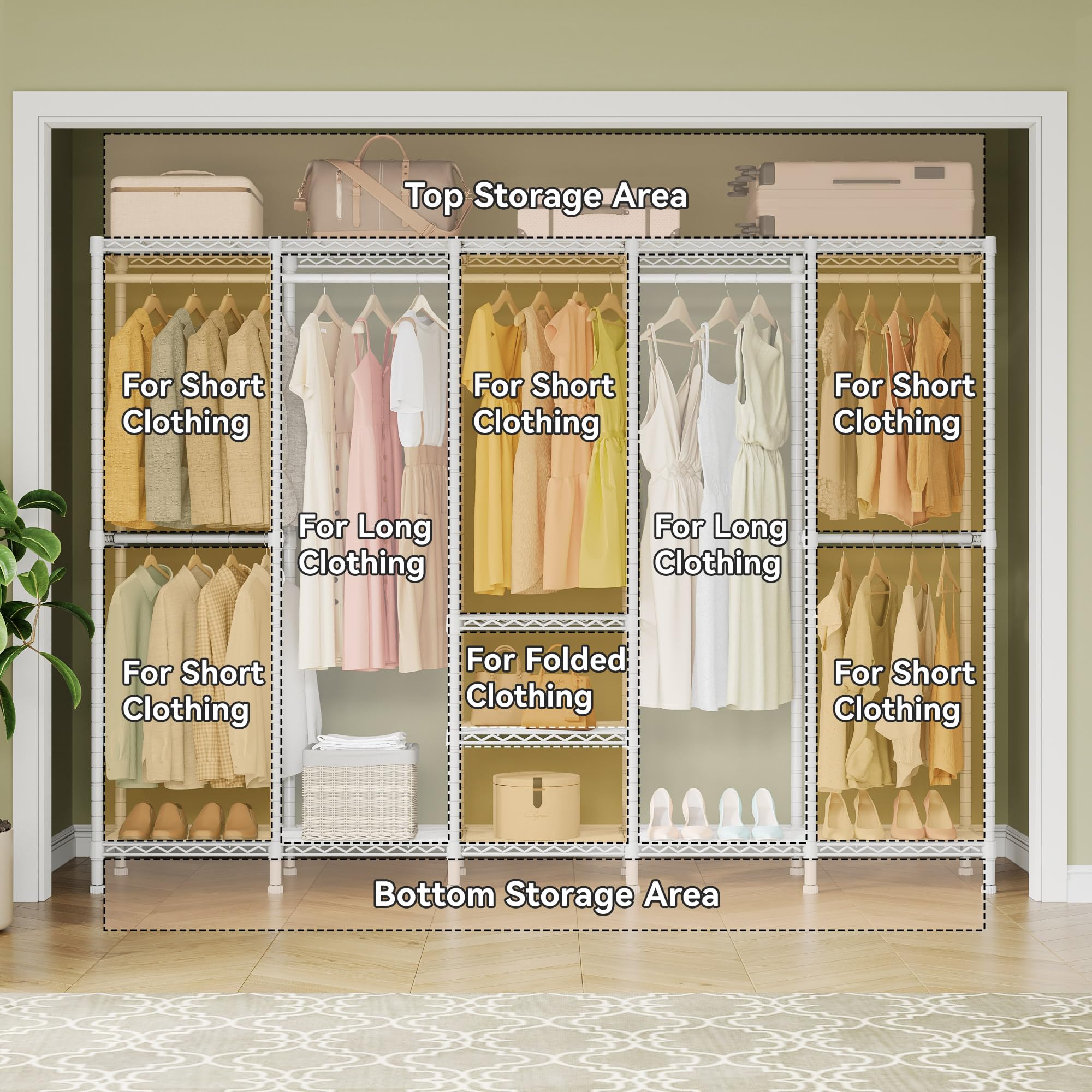 Higeego H5 Extra Large Heavy Duty Clothes Rack, Wire Garment Rack,Large Wardrobe Closet, Freestanding Closet Rack For Hanging Cl