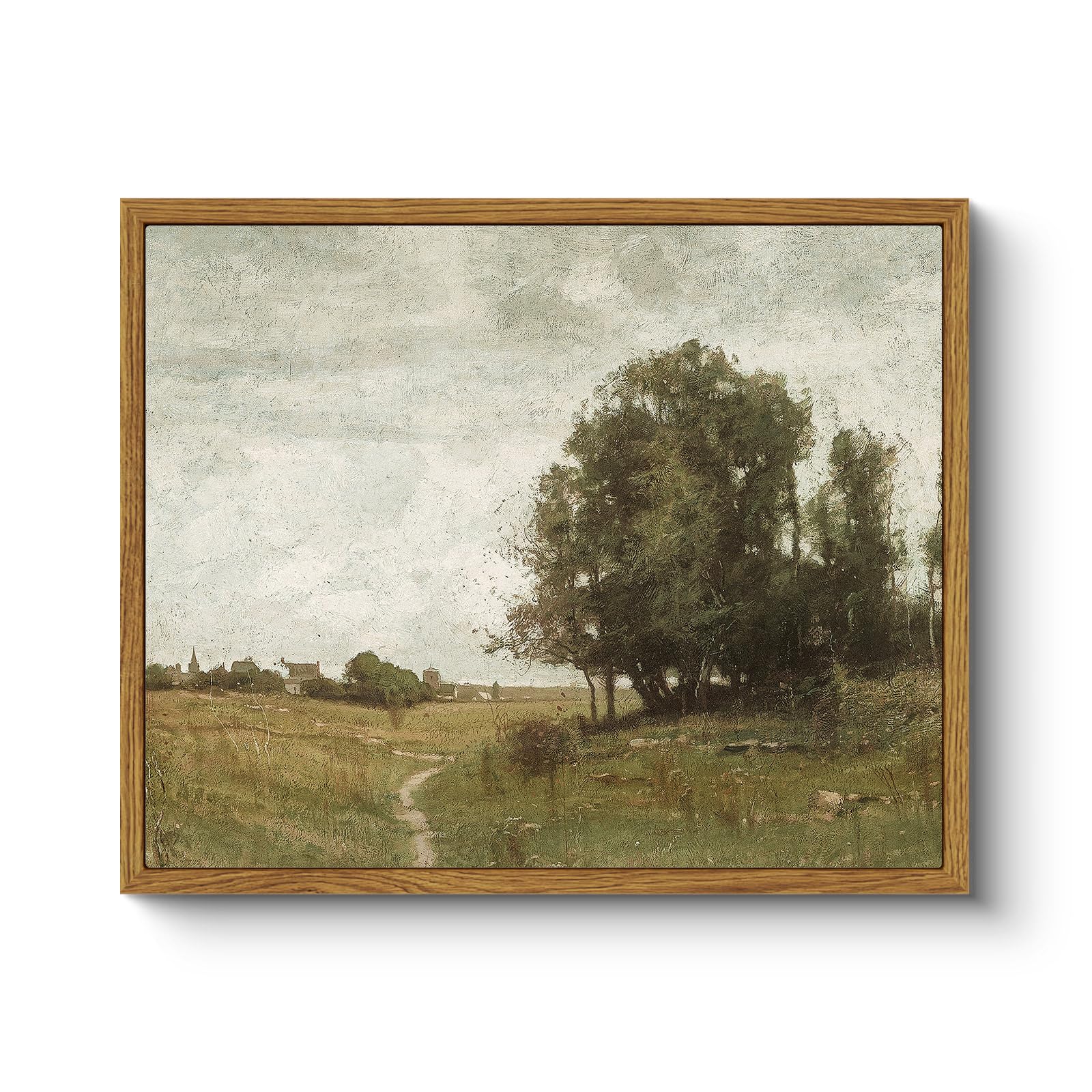 Arpeotcy Vintage Country Framed Wall Art, The Path To The Village Scenery Retro Painting Decor Aesthetic, 9X11 Inch Canvas Print