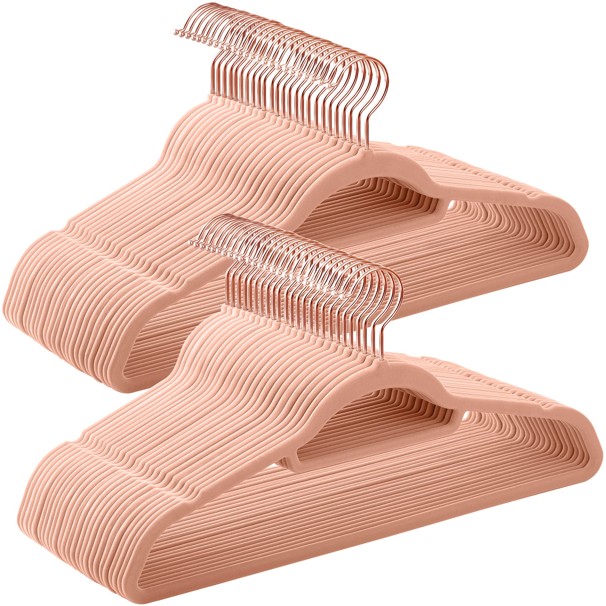 SONGMICS Velvet Hangers, Set of 50 Clothes Hanger with Rose Gold Swivel Hook, Non-Slip, and Space-Saving, 0.2-Inch Thick, 17.1-I