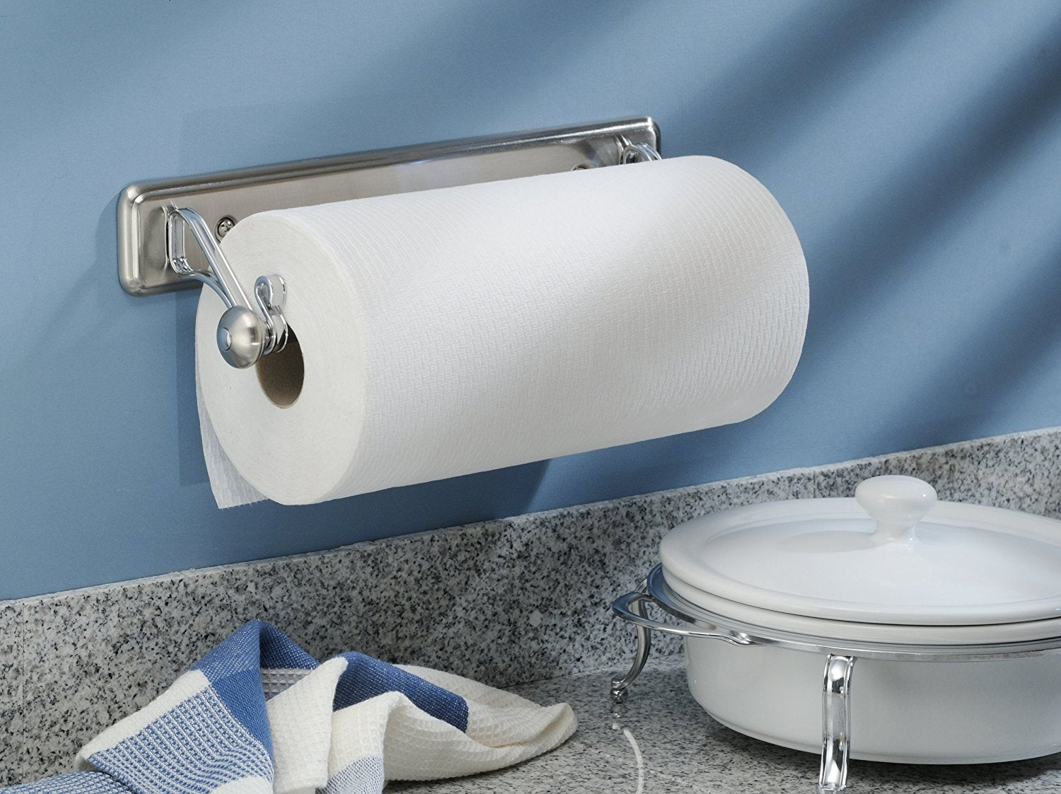InterDesign Wall Mount Paper Towel Holder - Chrome, 15.3" x 5.2" x 2", Durable Metal from York Lyra Collection, Model 40250