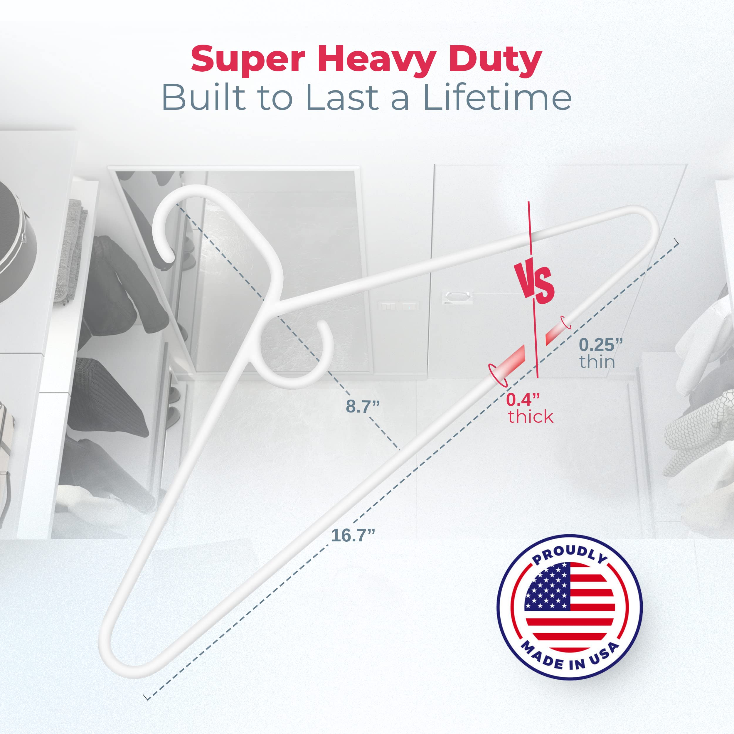 36Pk Made In Usa Super Heavy Duty Plastic Clothes Hangers Bulk, 20 30 50 100 Pack Available, Strong Plastic Hangers, Plastic Coa