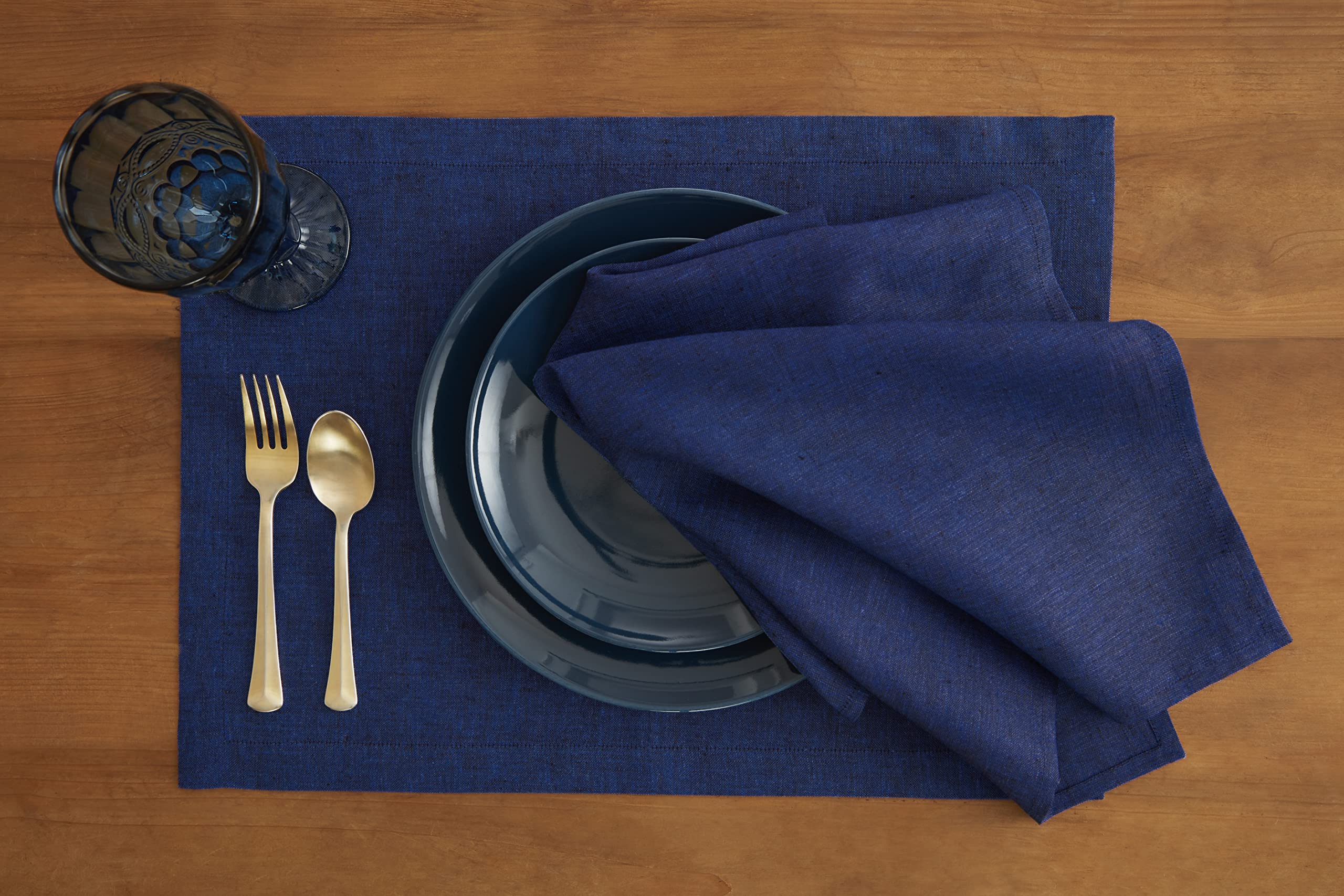 Solino Home Linen Dinner Napkins 20 X 20 Inch - 100% Pure Linen Royal Blue Cloth Napkins Set Of 4 For Spring, Easter - Athena, H