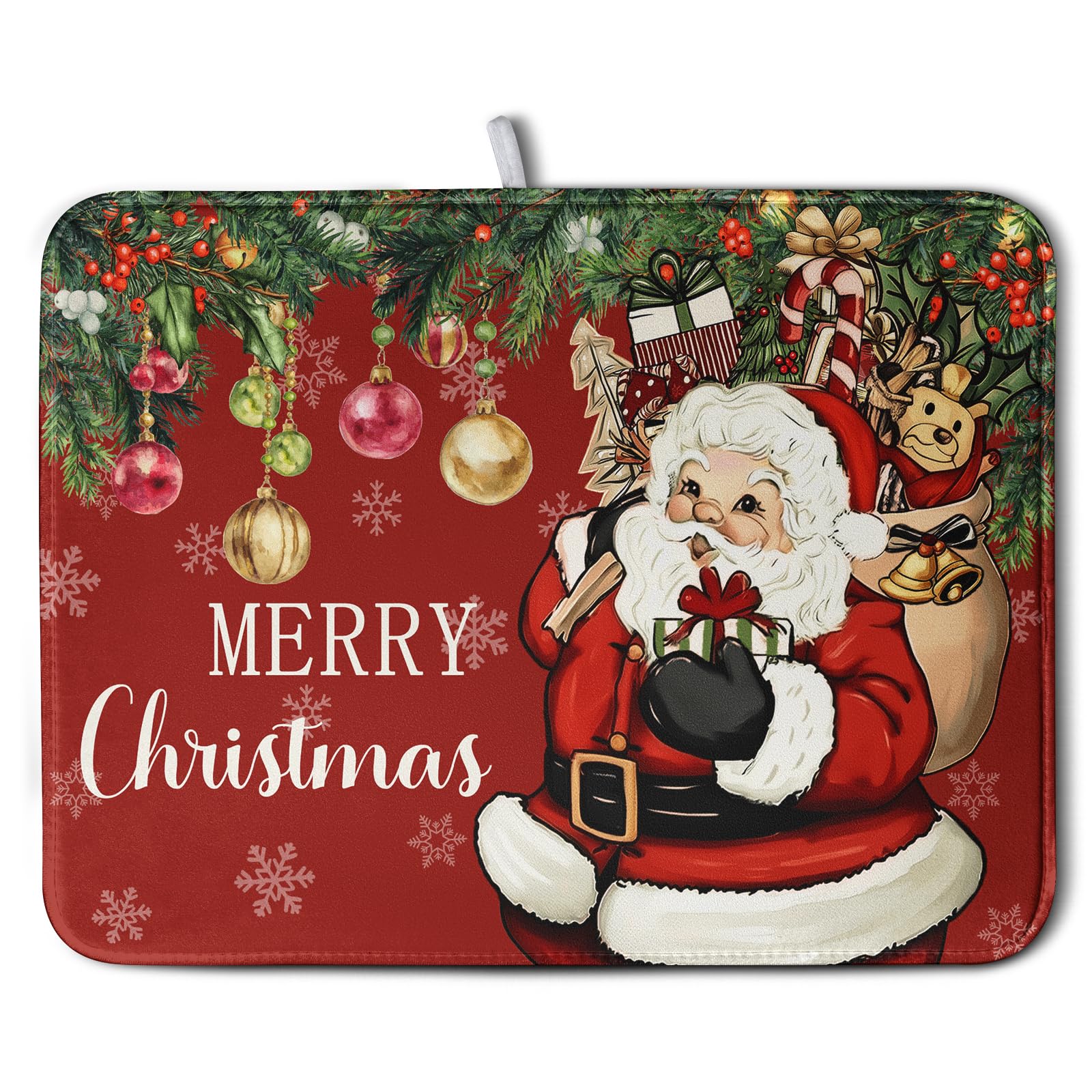Kwlegh Merry Christmas Dish Drying Mat Santa Claus Kitchen Drainer Mats Microfiber Absorbent Winter Xmas Holiday Dishes Pad Reus