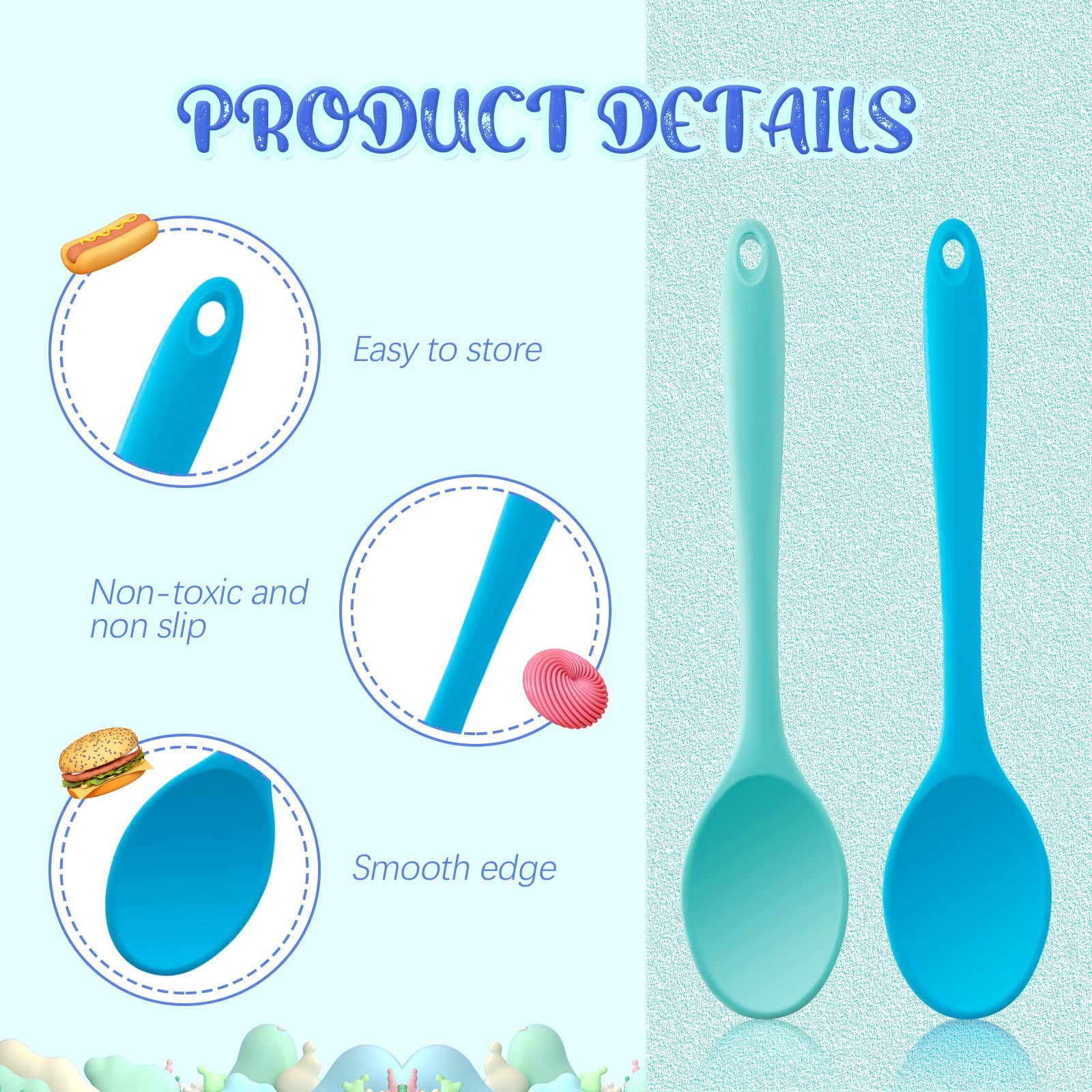 Dandat 4 Pieces Silicone Nonstick Mixing Spoons Heat Resistant Utensil Basting Serving Spoon Cooking Baking For Stirring Kitchen