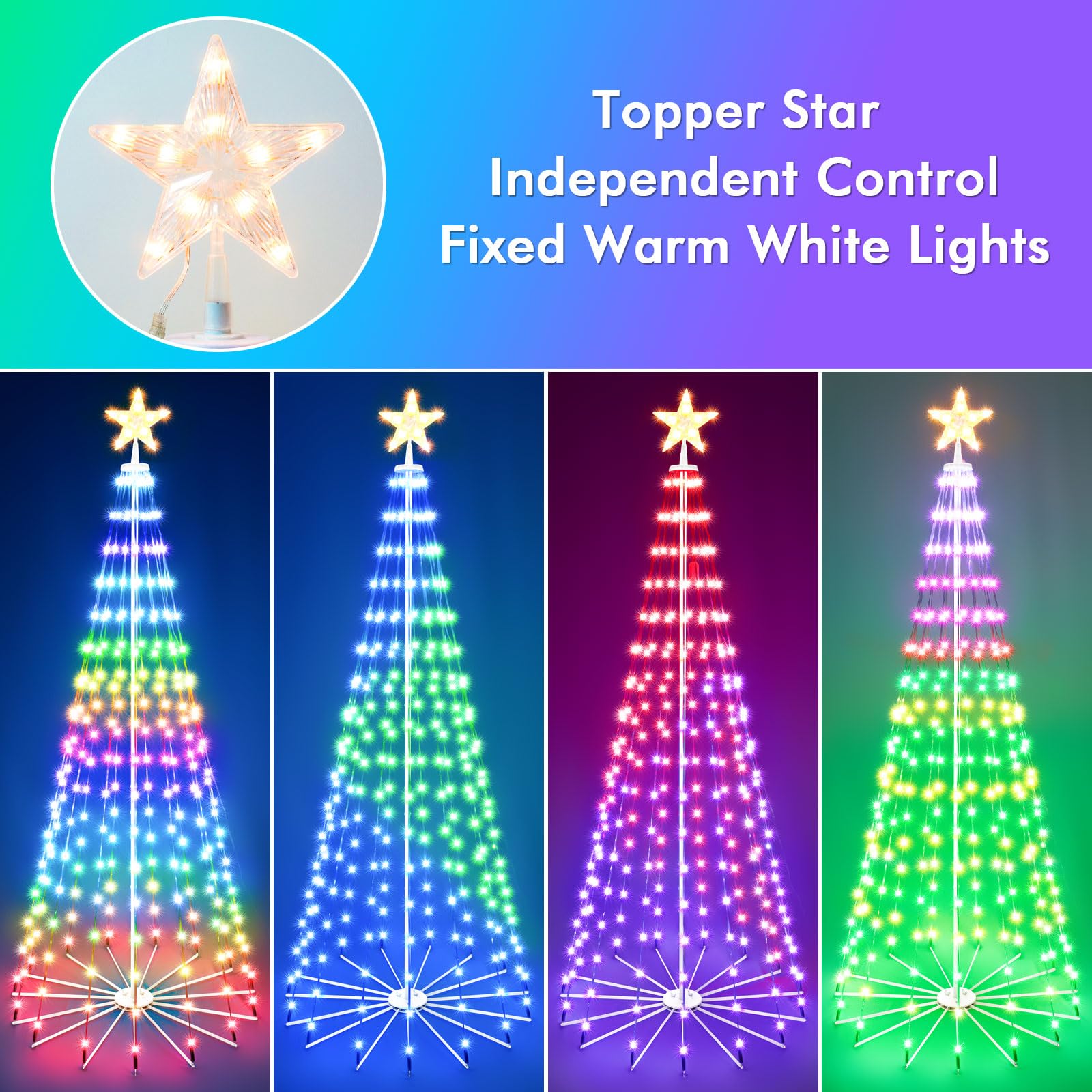 HOLILLUMA 6FT Outdoor Christmas Tree, RGB Color Changing Pre-lit Smart Cone Christmas Tree with LED Lights, App&Remote Control,
