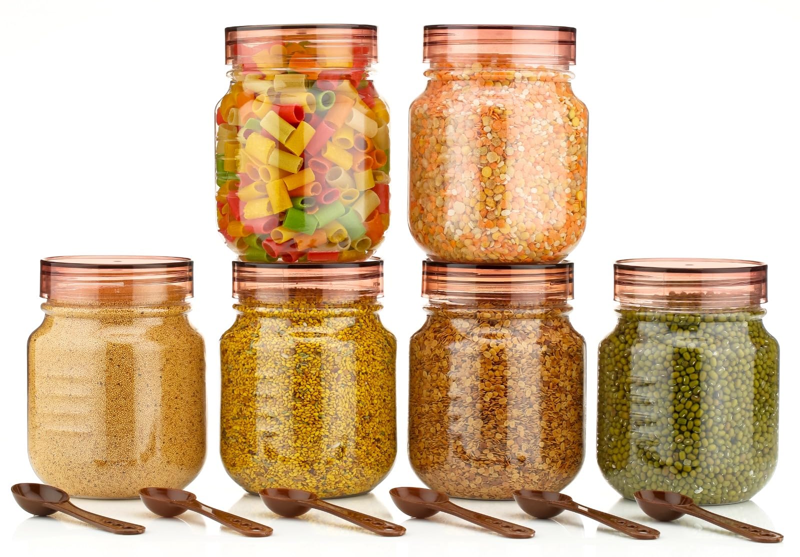 Vetalic Plastic Storage Jars With Airtight Containers With Spoons For Kitchen Storage, Food Grade Plastic, Stackable & Transpare