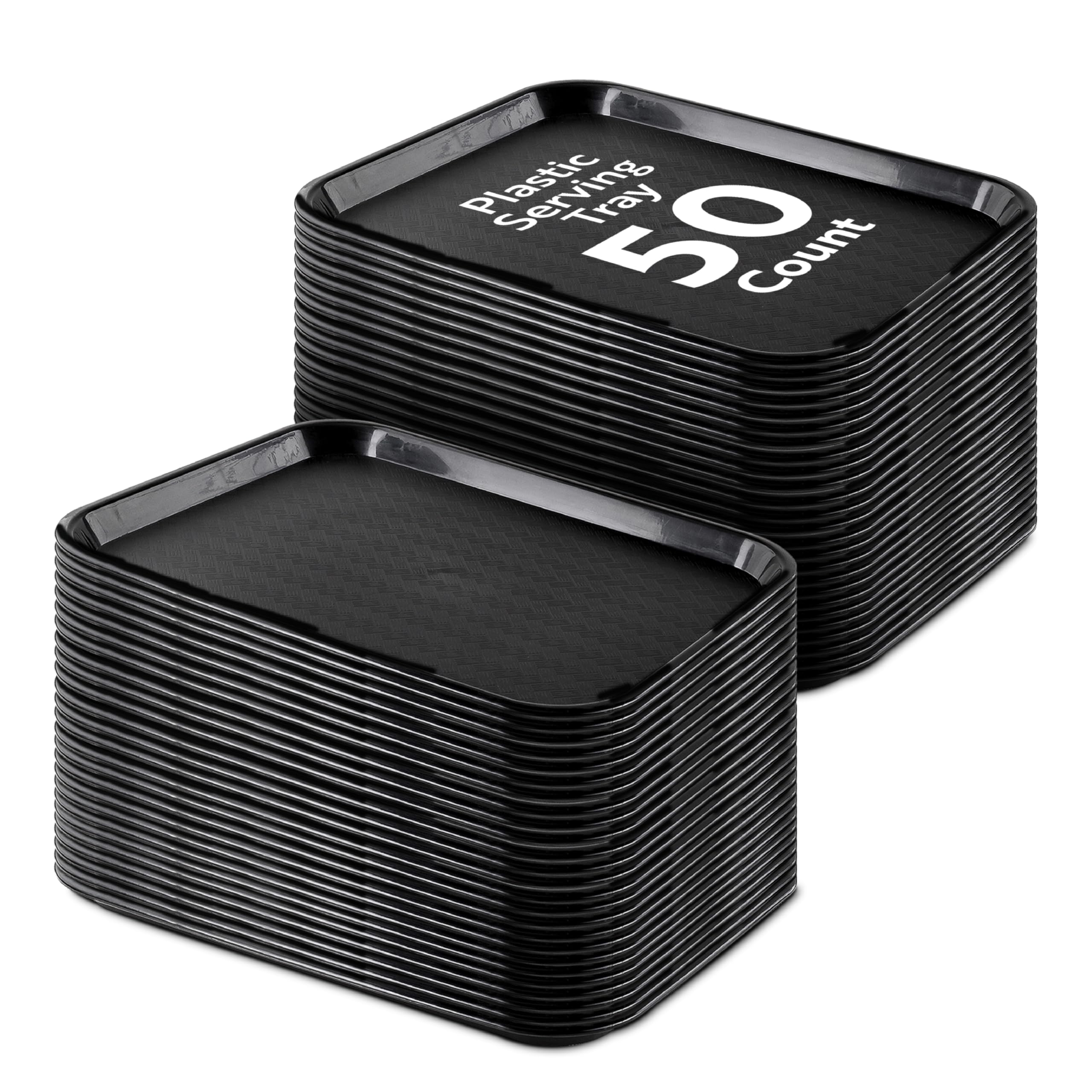Restaurantware 10 x 14 Inch Fast Food Trays 50 Rectangle Plastic Serving Trays - Dishwasher Safe Textured Black Plastic Cafeteri