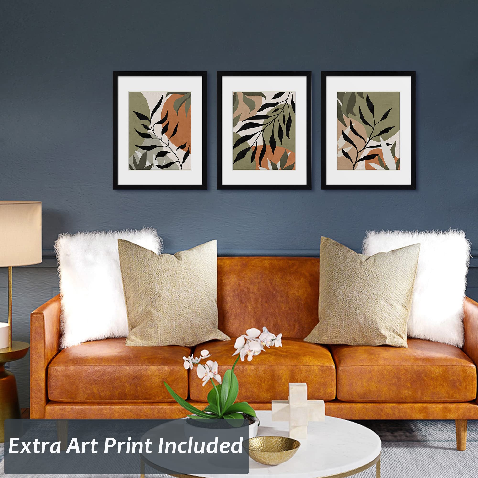 Artbyhannah 11X14 Inch Black Framed Abstract Wall Art Set Of 3 With Brown Black Tan Blocks For Wall Decor, Extra Art Prints Of B