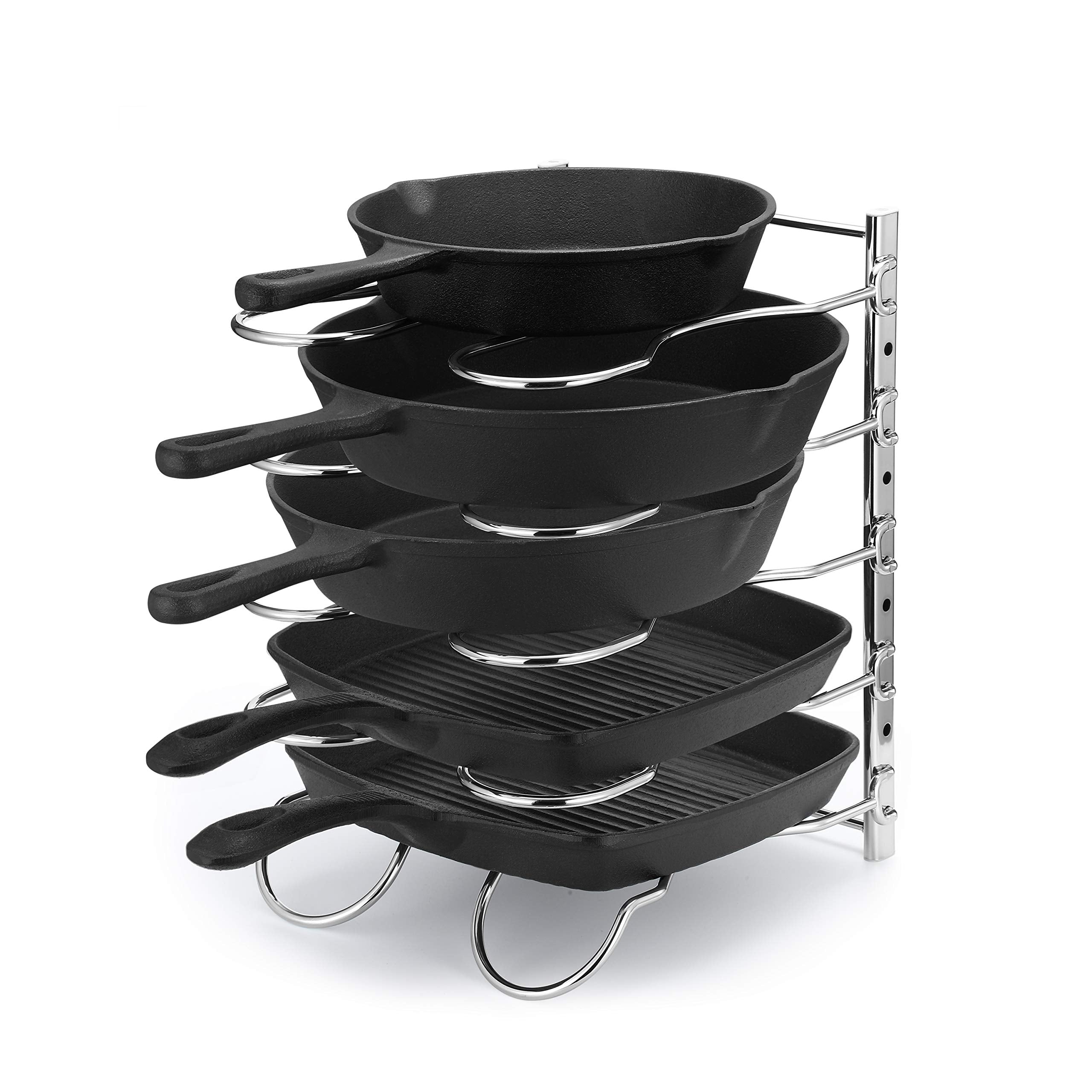 Caxxa Heavy Duty Pan Rack, Pot Lid Rack, Kitchen Cabinet Pantry Cookware Organizer Rack Holder With 5 Adjustable Dividers, Chrom